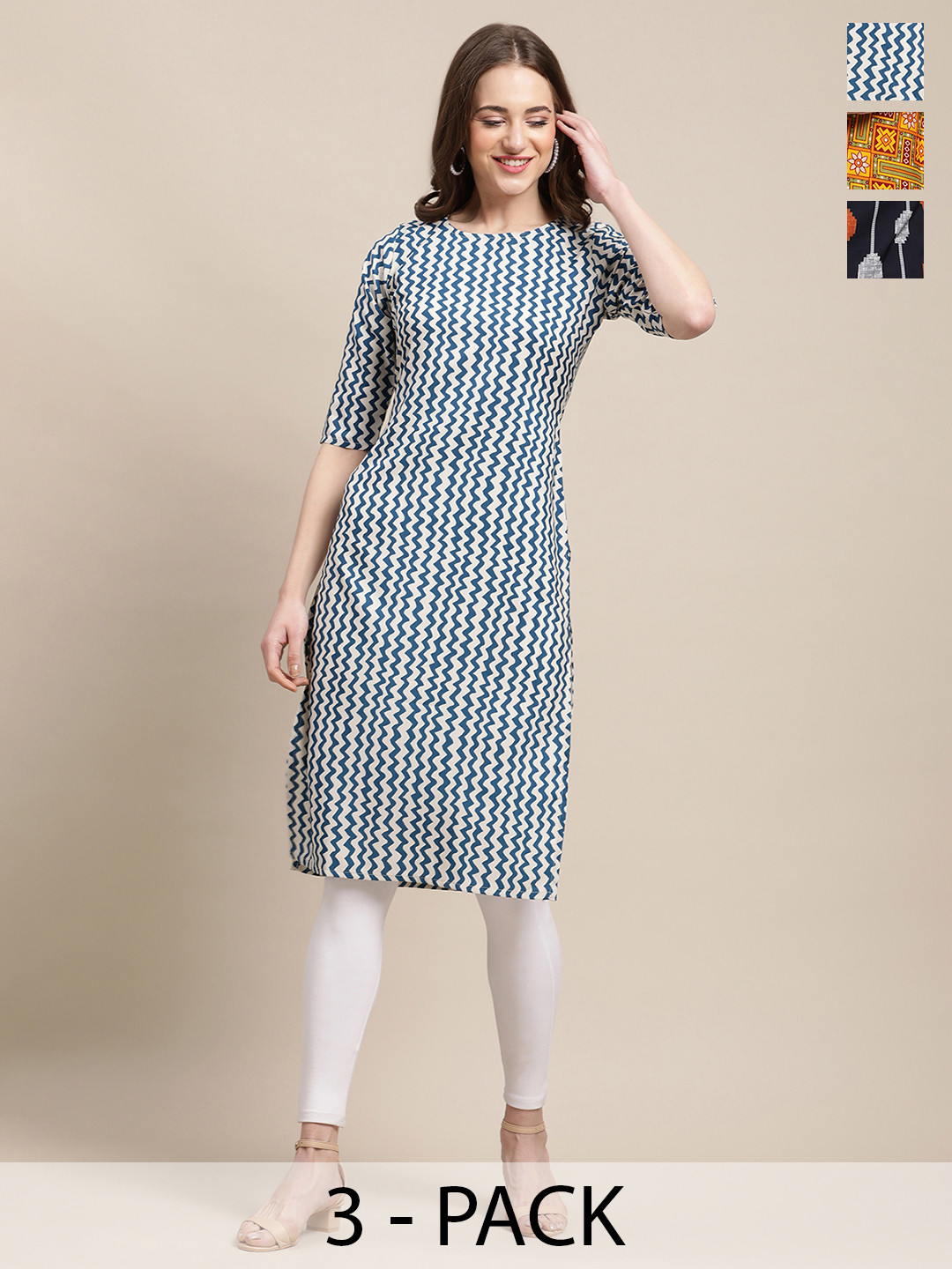

7Threads Selection Of 3 Ethnic Motifs Printed Straight Kurta, White