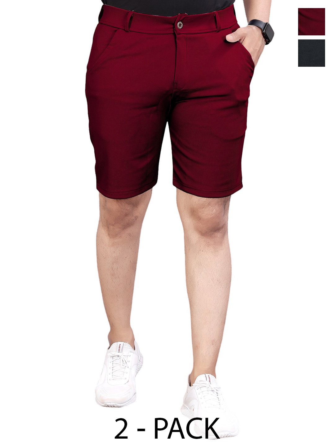 

INDICLUB Men Pack of 2 Running Sports Shorts, Maroon