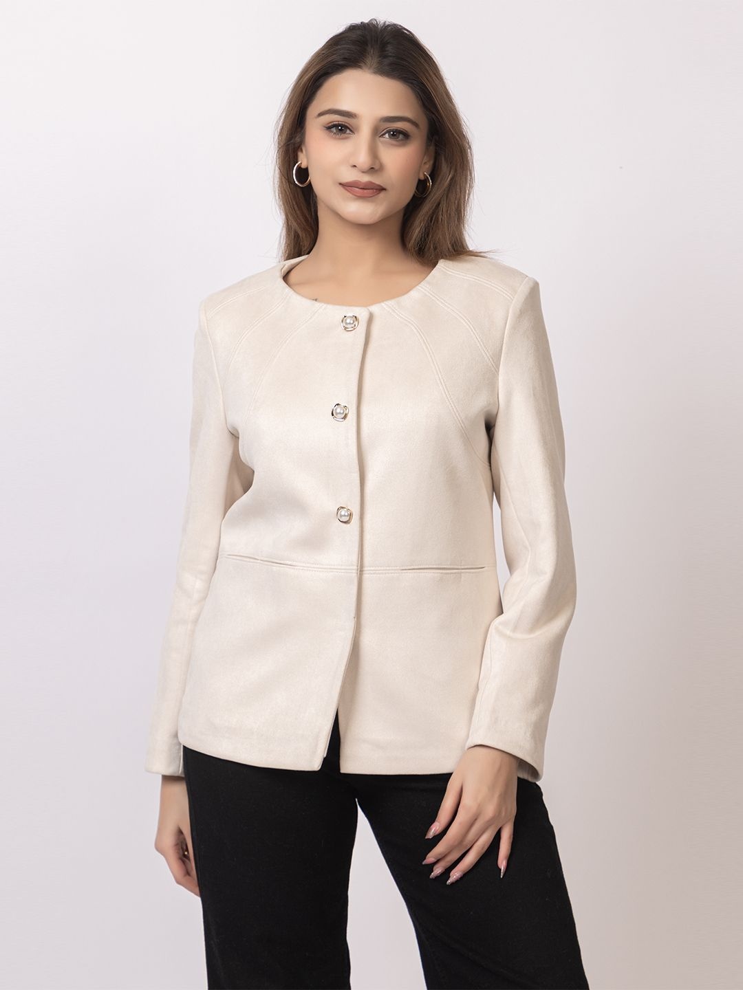 

GFO Single-Breasted Winter Overcoats, Off white