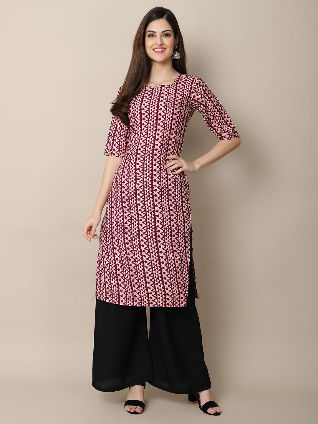 

7Threads Women Ethnic Motifs Printed Floral Crepe Kurta, Purple