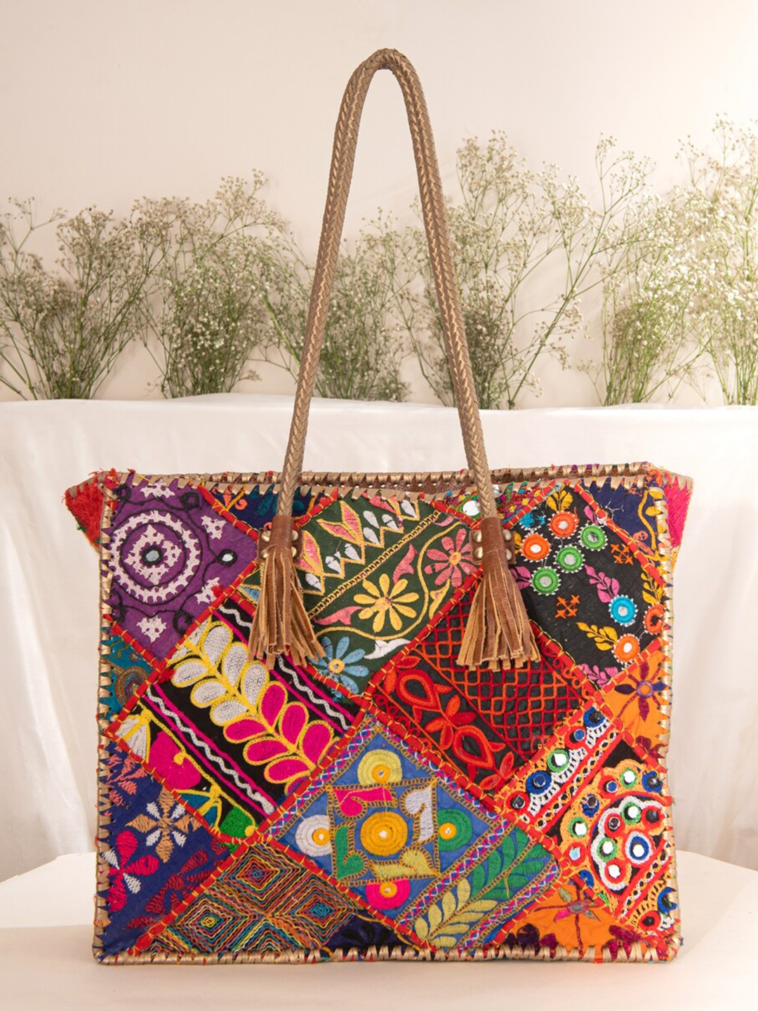

JAYPORE Women Floral Printed Structured Leather Shoulder Bag, Brown
