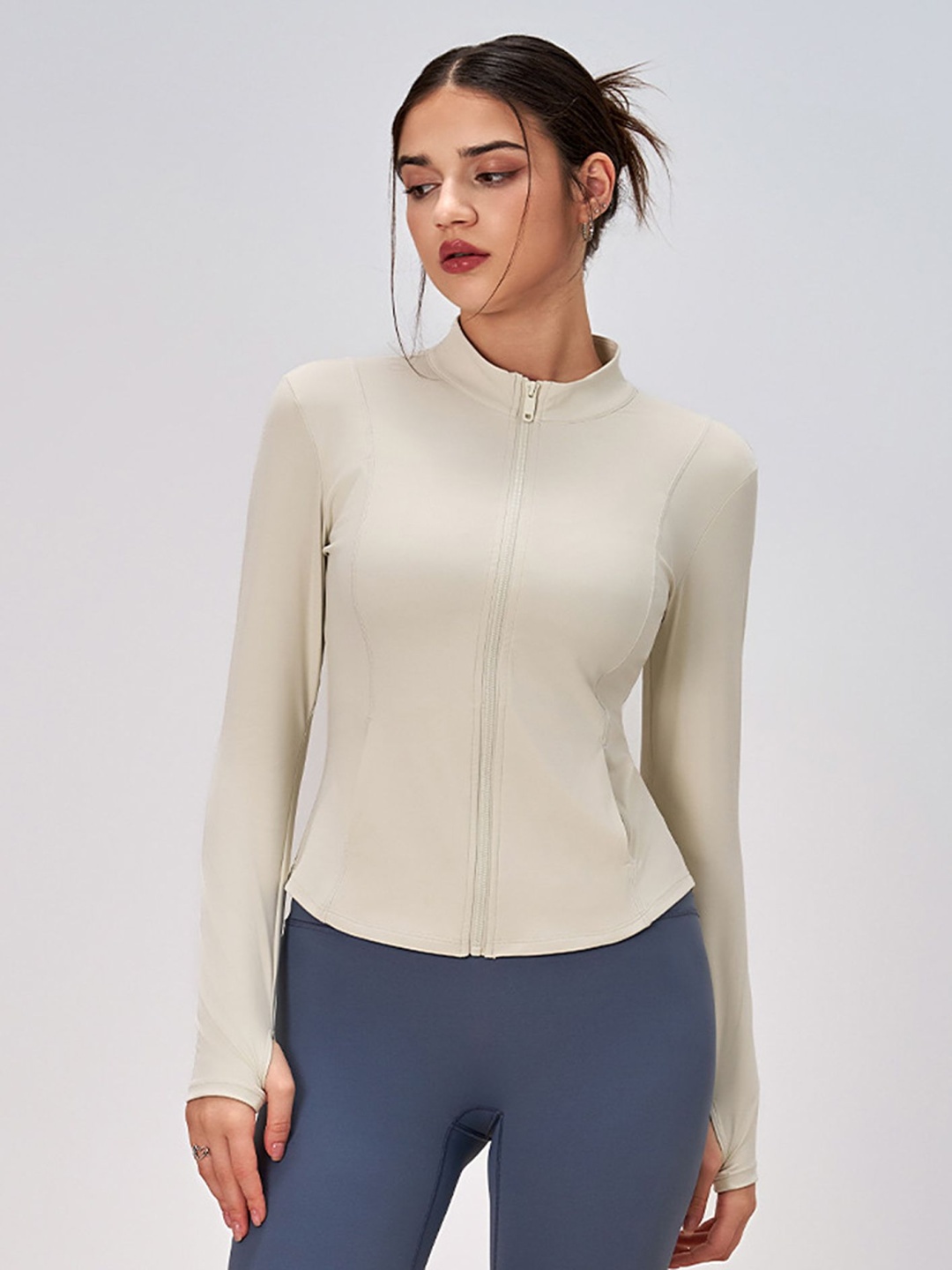 

LULU & SKY Women Mock Collar Solid Casual Sporty Jacket, White