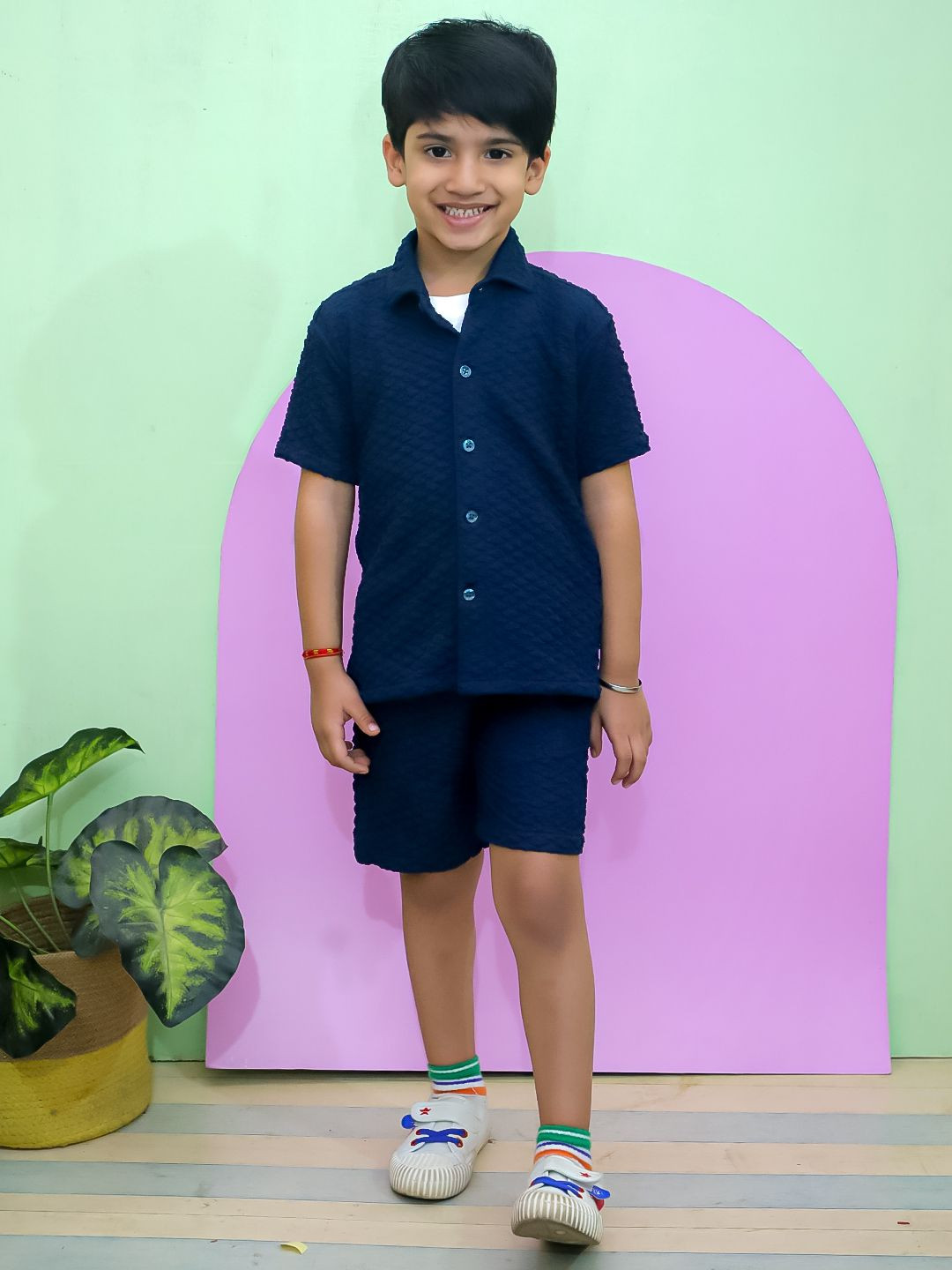 

The Mom Store Boys Checked Pure Cotton Shirt With Shorts, Teal