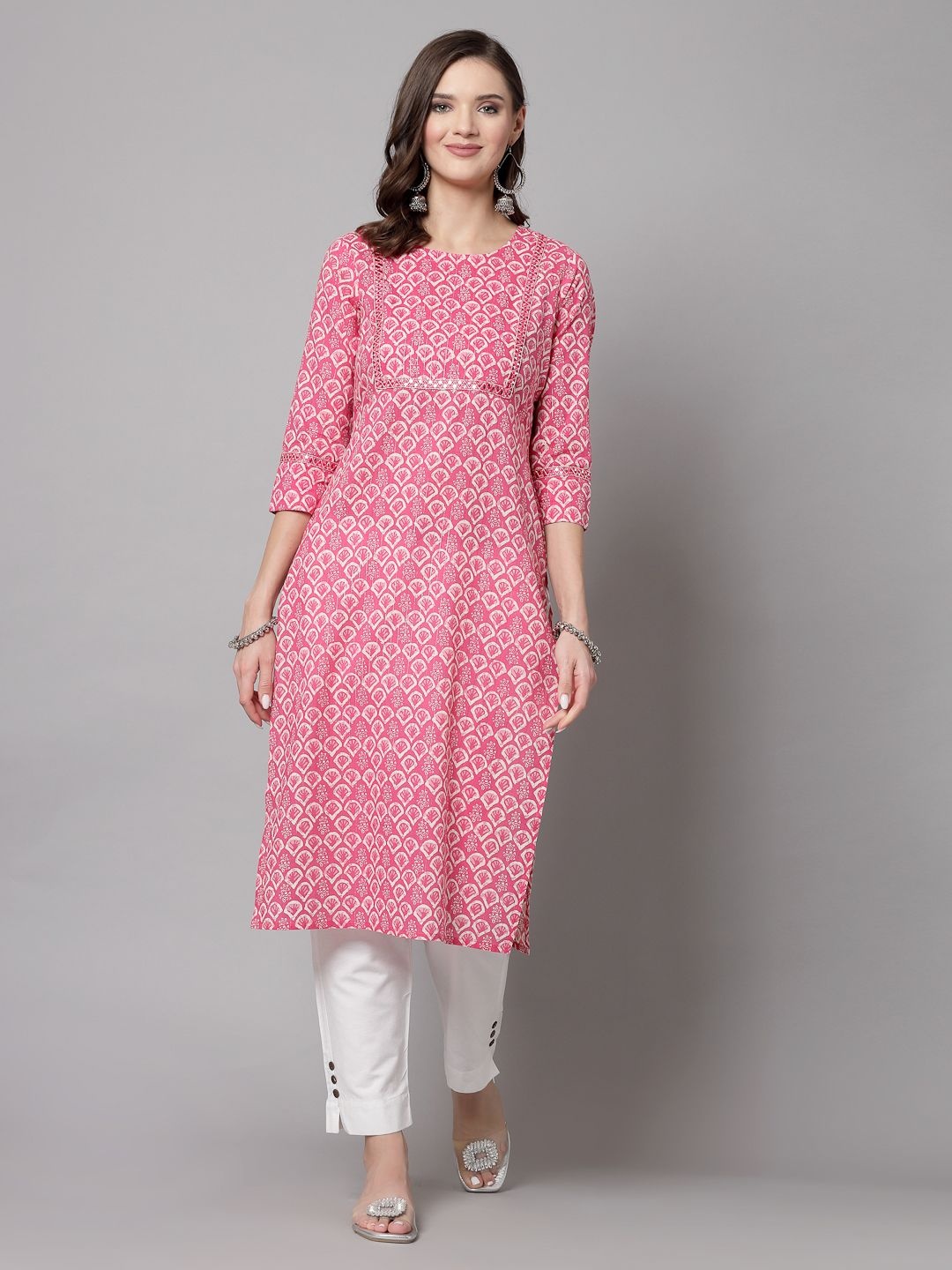 

kipek Women Floral Kurta, Pink