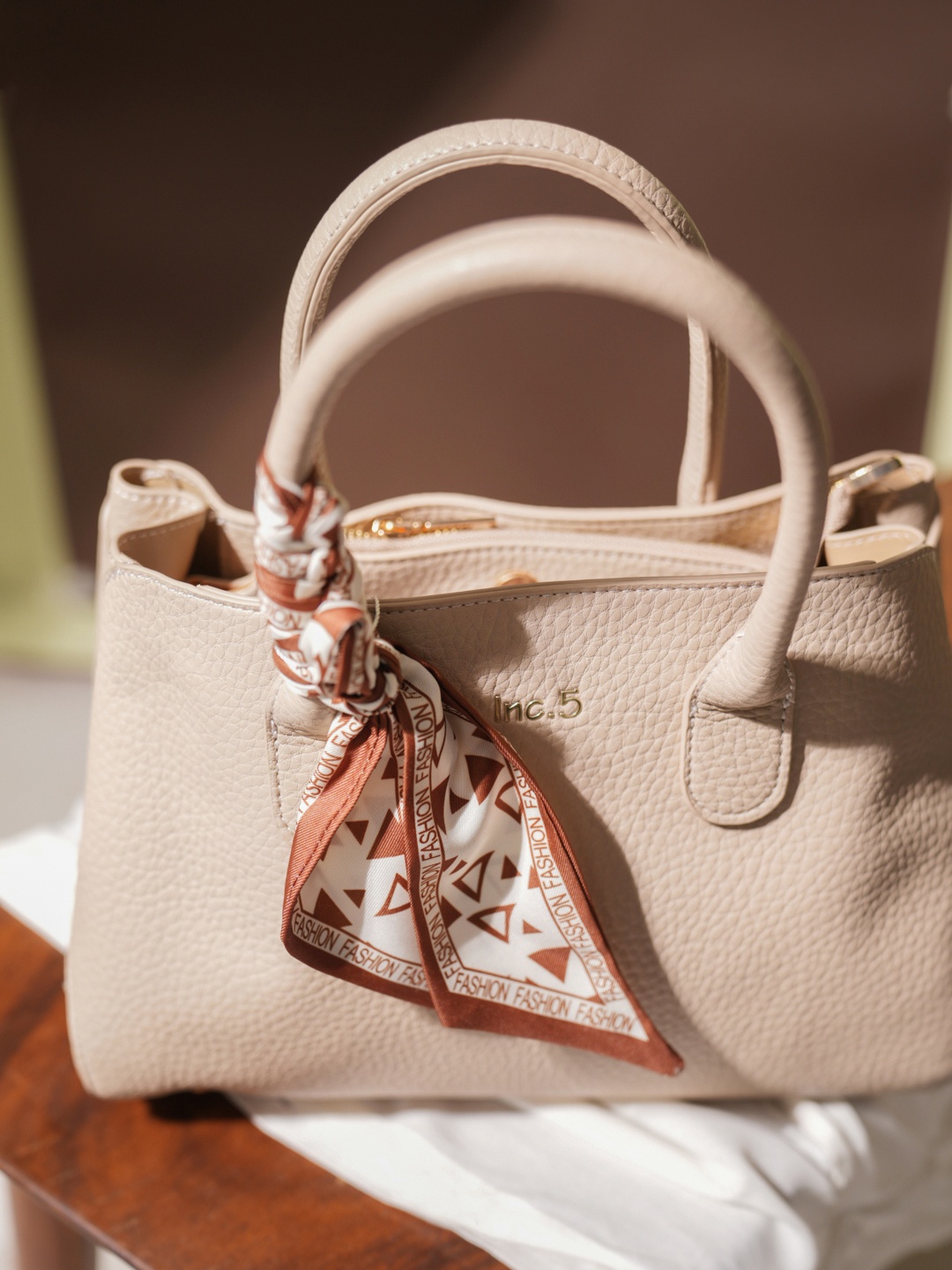 

Inc 5 Women Textured Structured Handheld Bag, Beige