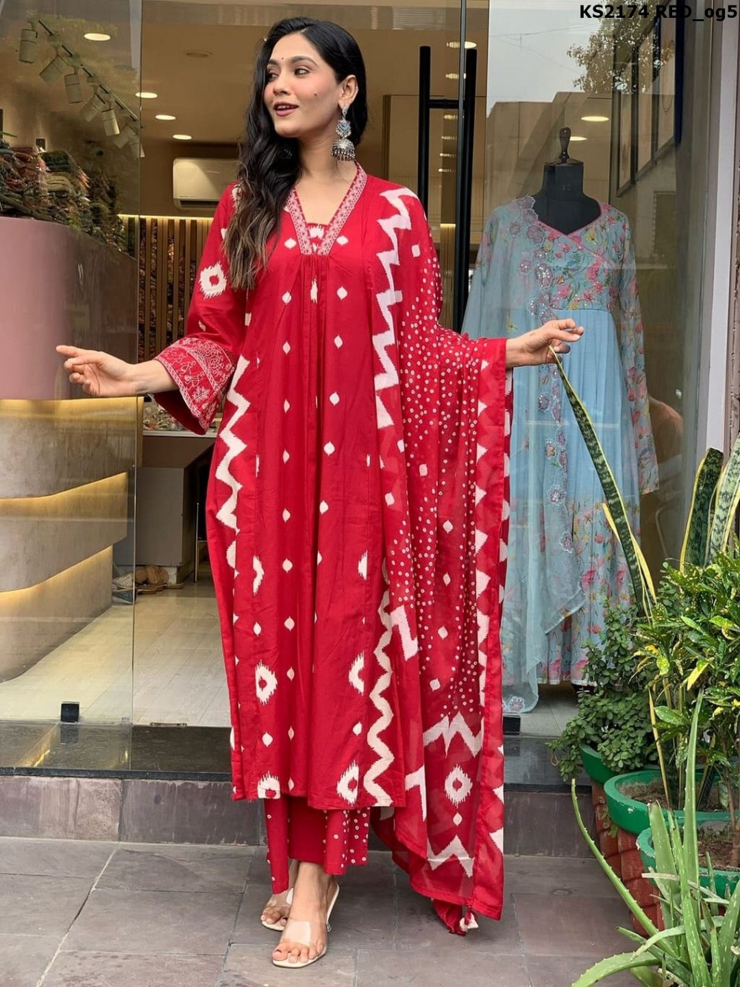 

KALINI Women Printed Regular Kurta with Palazzos & With Dupatta, Red