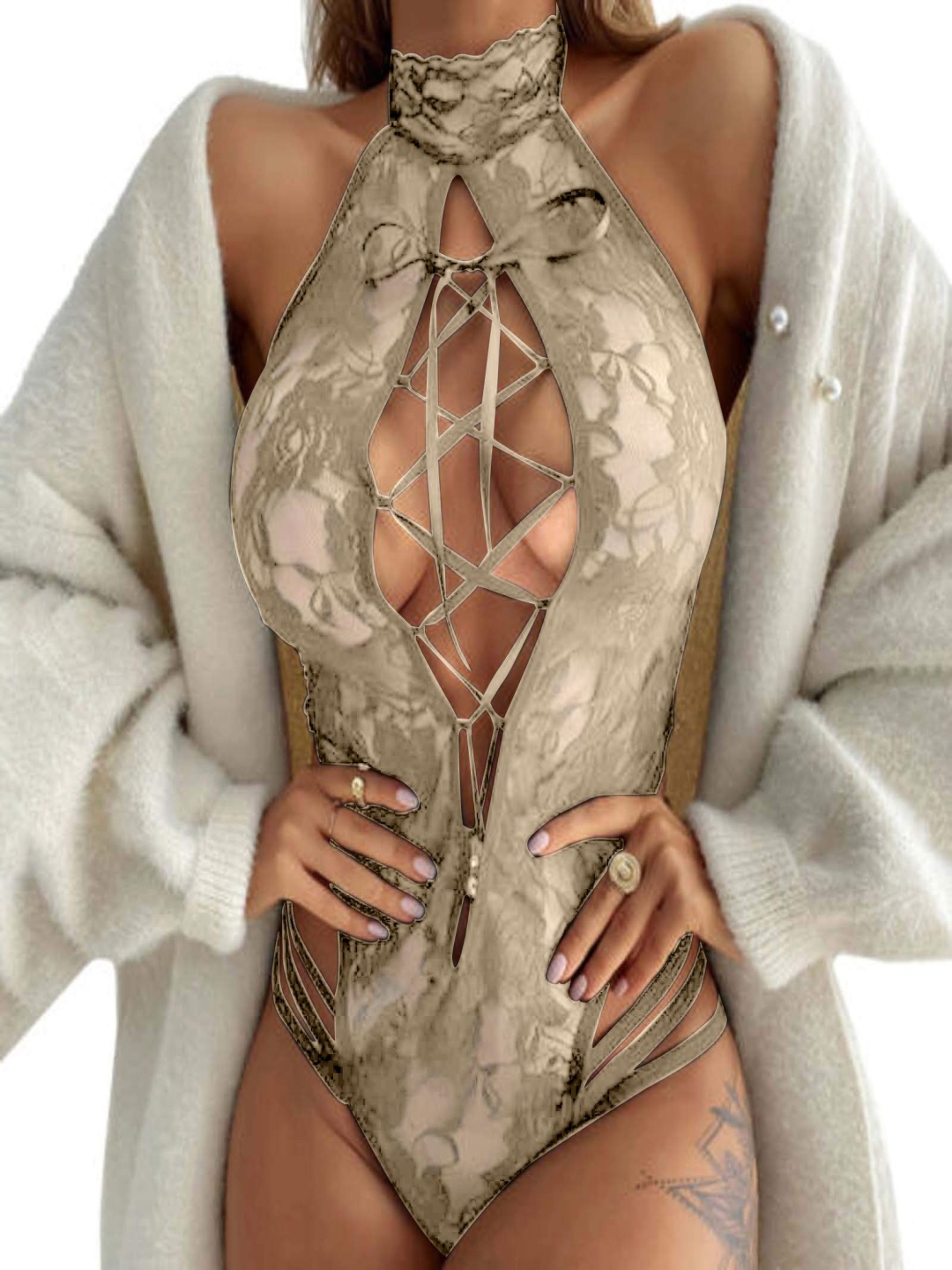 

Xivir Women Halter Neck Baby Doll, Cream