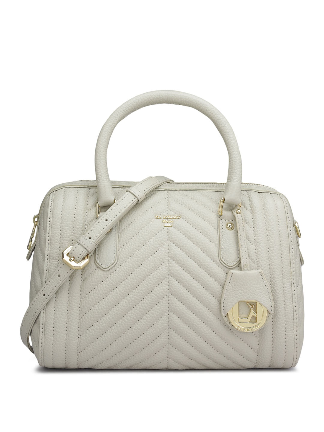 

Da Milano Women Textured Bowling Leather Handheld Bag, Beige