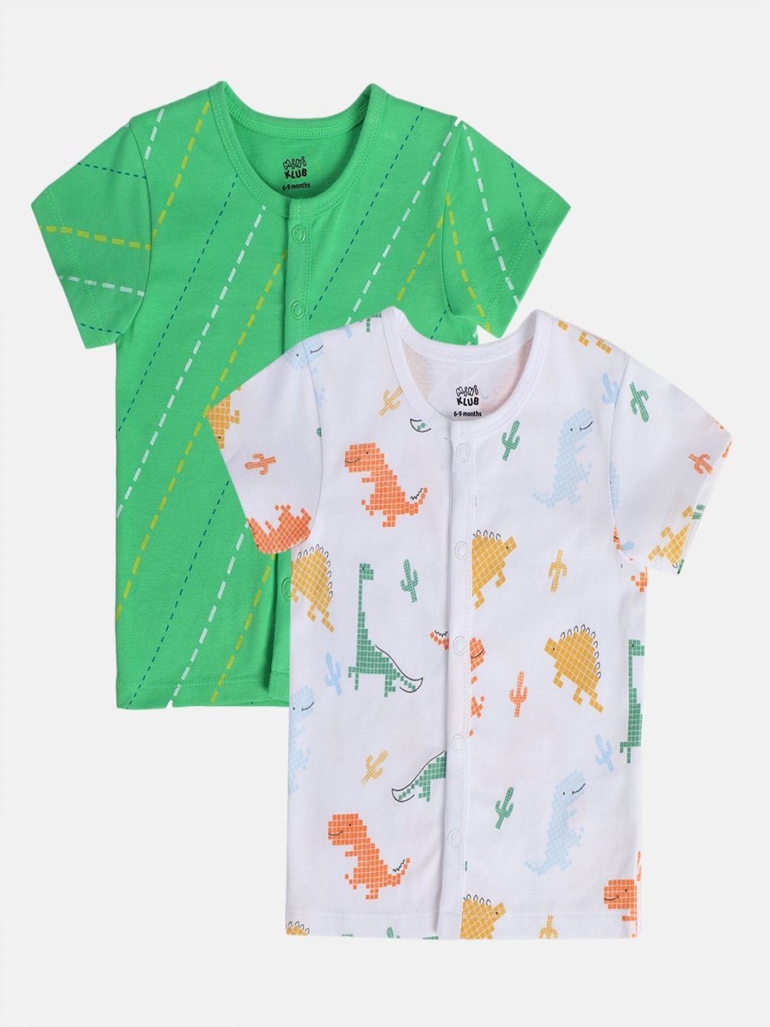 

MINI KLUB Boys Pack Of 2 Printed Cotton Half Sleeves Jhabla-28NBFV735-WHITE/GREEN