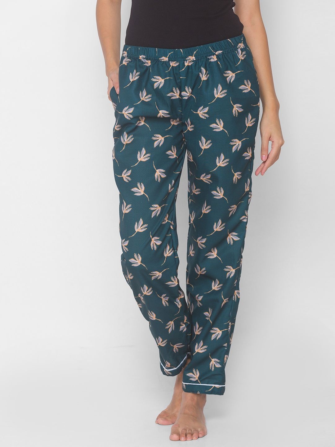 

NOIRA Women Pack Of 2 Floral Printed Straight Lounge Pants, Green
