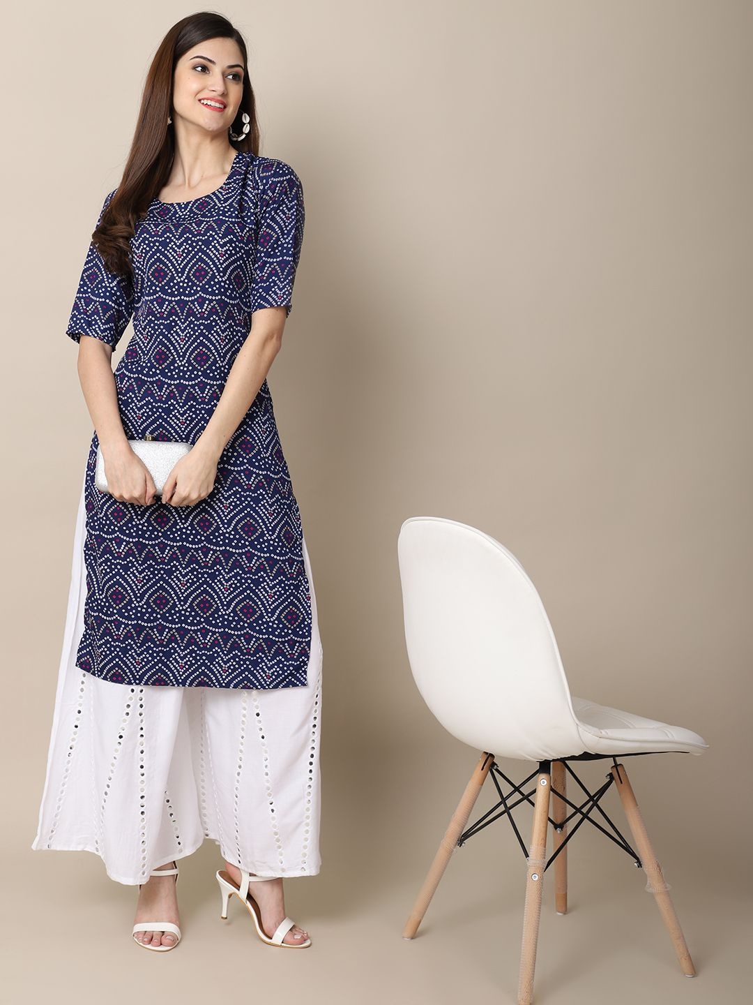 

7Threads Women Ethnic Motifs Printed Floral Crepe Kurta, Blue