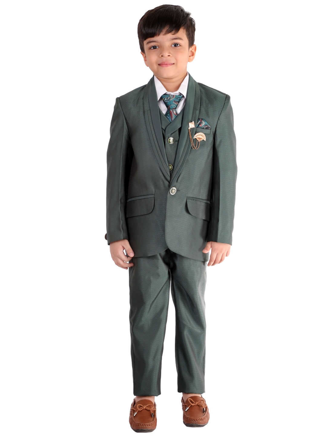

BAESD Boys Single-Breasted Five-Piece Suits, Green