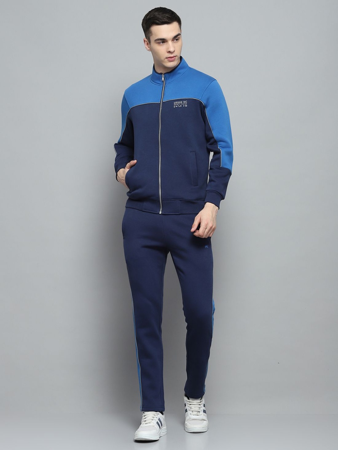 

Monte Carlo Men Colourblocked Mid-Rise Mock Neck Tracksuit, Navy blue