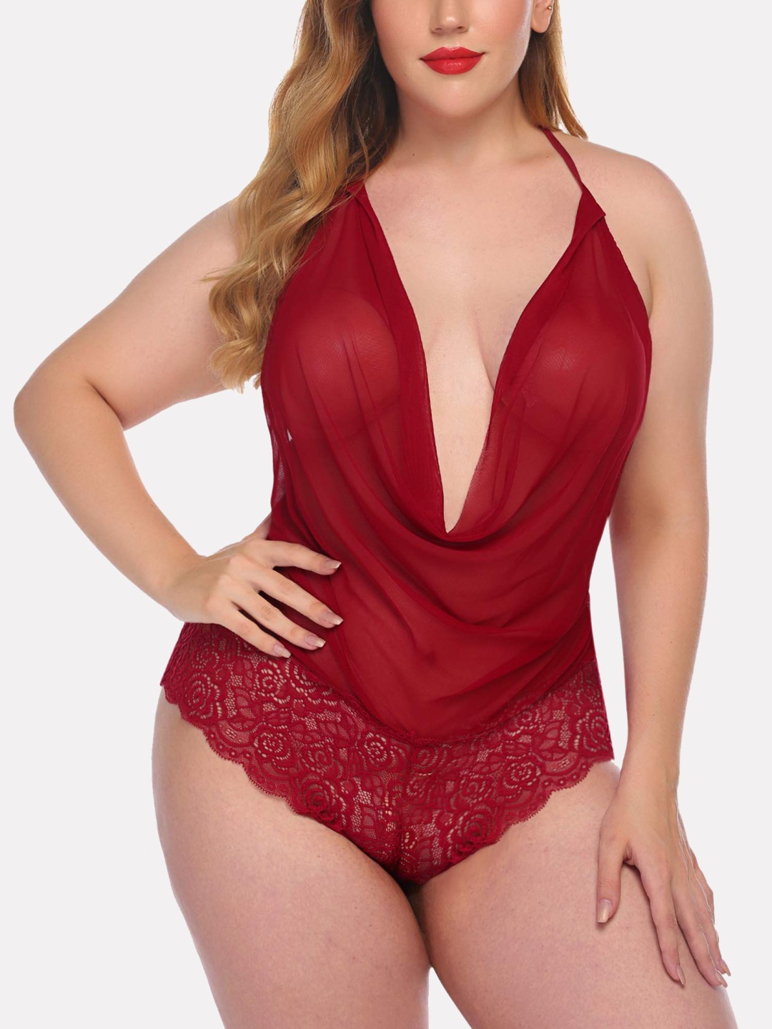 

Beera Women Halter Neck Baby Doll, Maroon