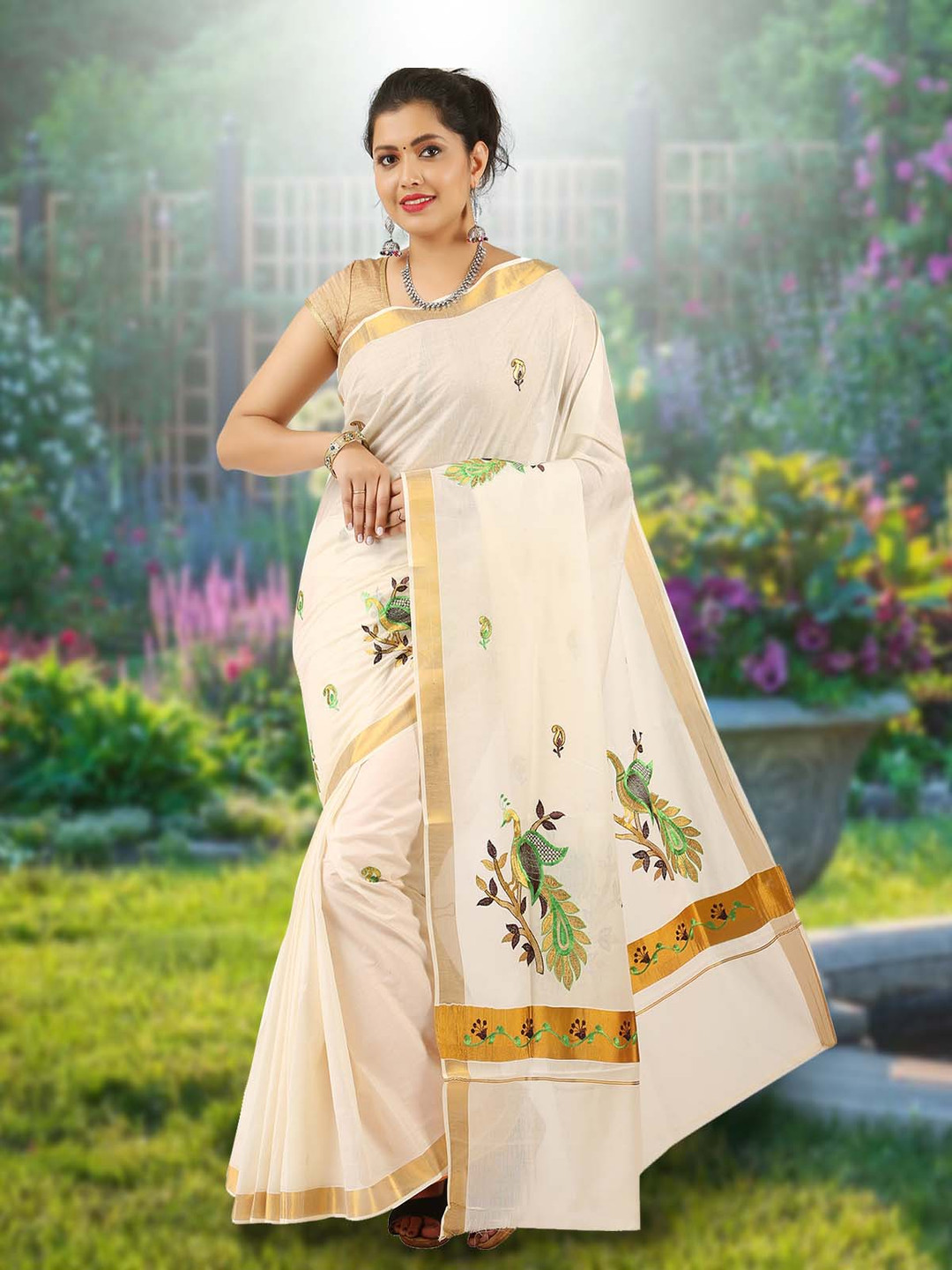 

Rst R Selvamani Tex Woven Design Pure Cotton Kasavu Saree, Off white