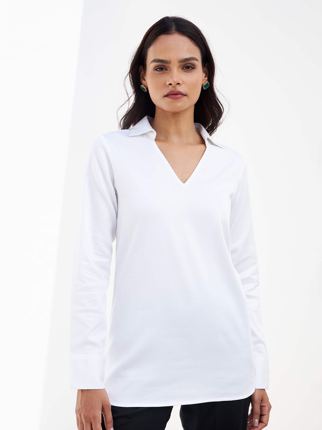 

SALT ATTIRE Mandarin Collar Top, White