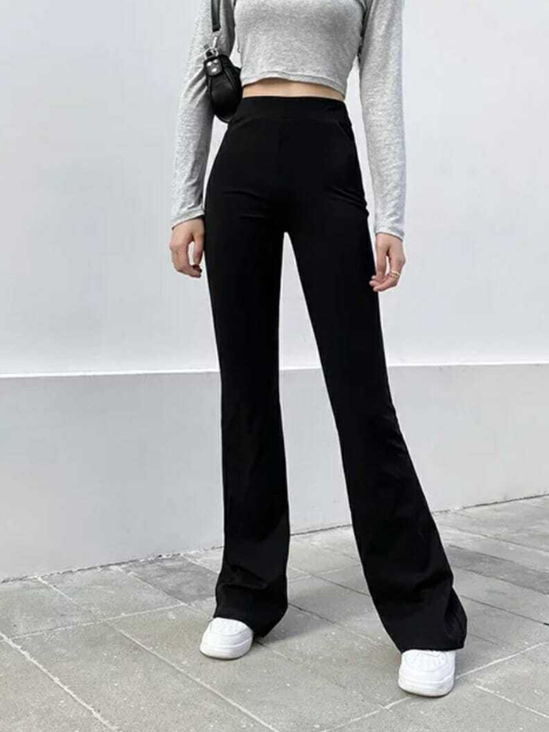 

Next One Women Smart Flared High-Rise Easy Wash Trousers, Black