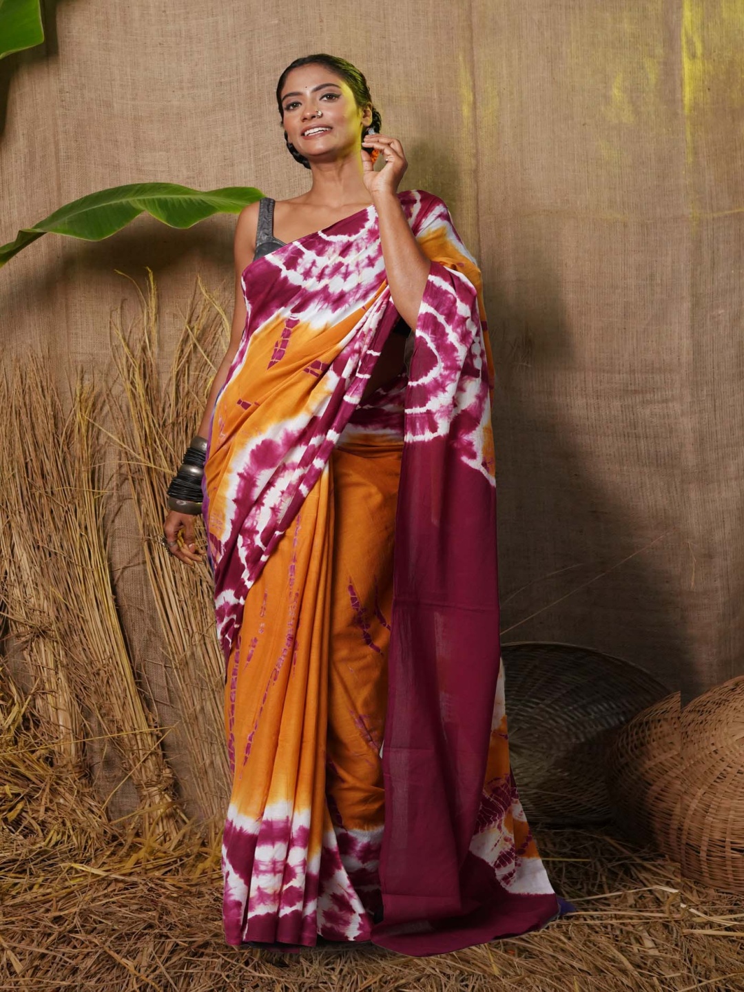 

Unnati Silks Tie and Dye Pure Cotton Leheriya Saree, Orange