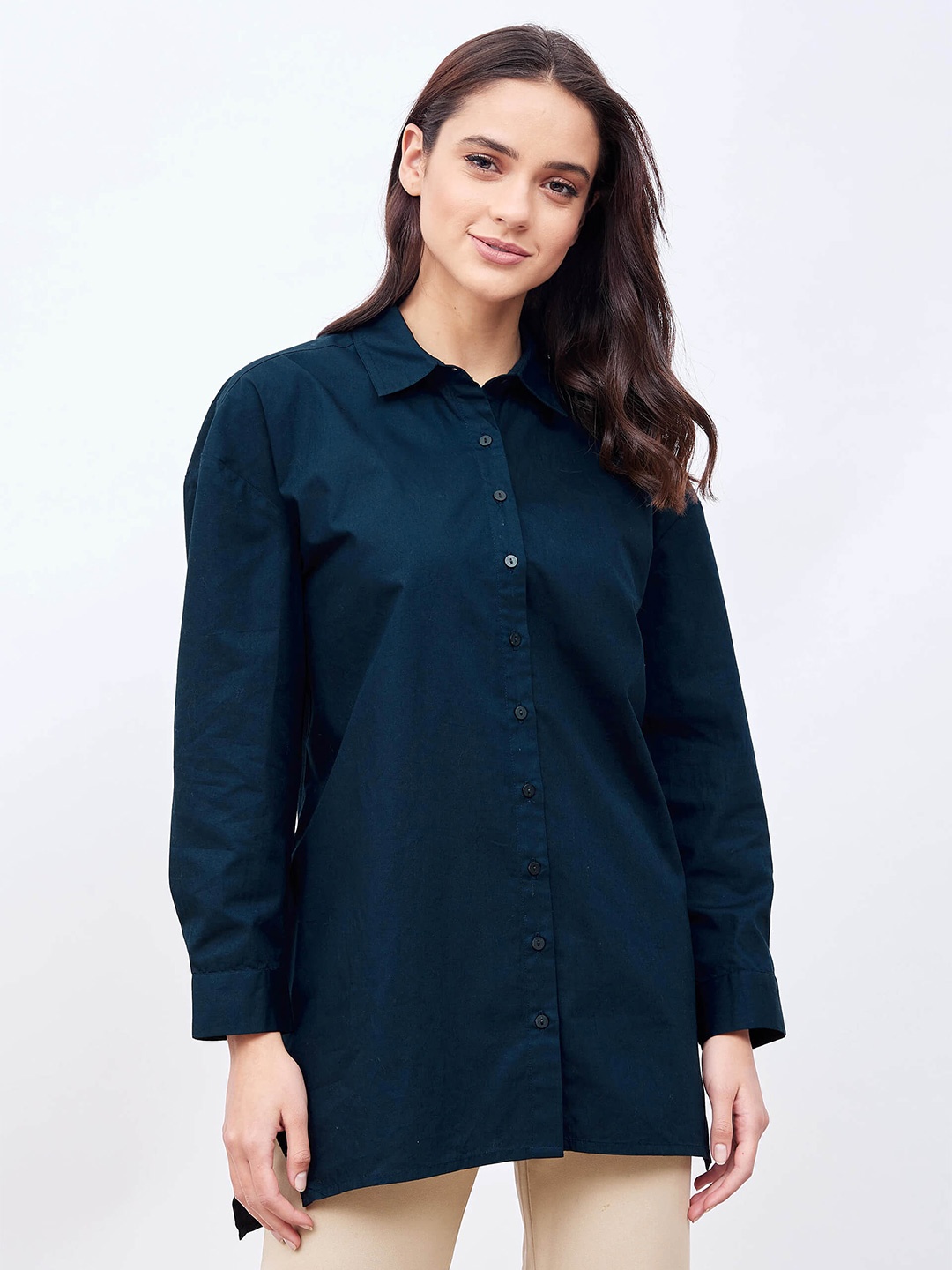 

SALT ATTIRE Women Modern Opaque Formal Shirt, Navy blue