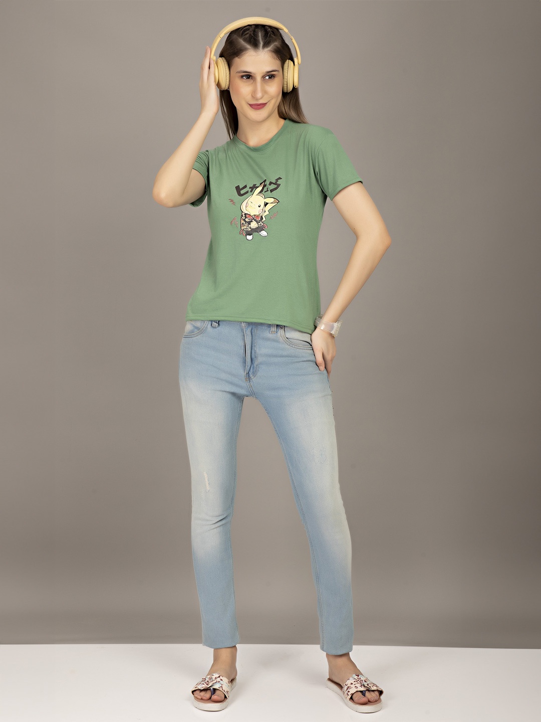 

STHULAS Pikachoo Printed Pure Cotton T-Shirt, Green