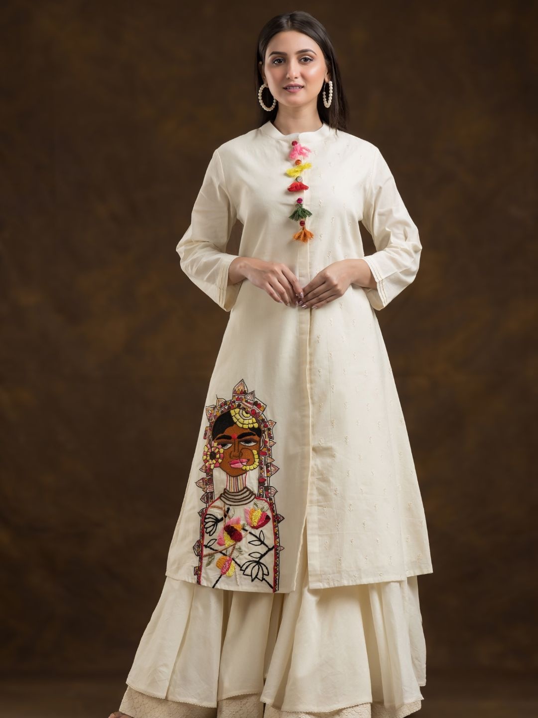 

Zolo Label Women Ethnic Motifs Embroidered Kurta with Sharara, White