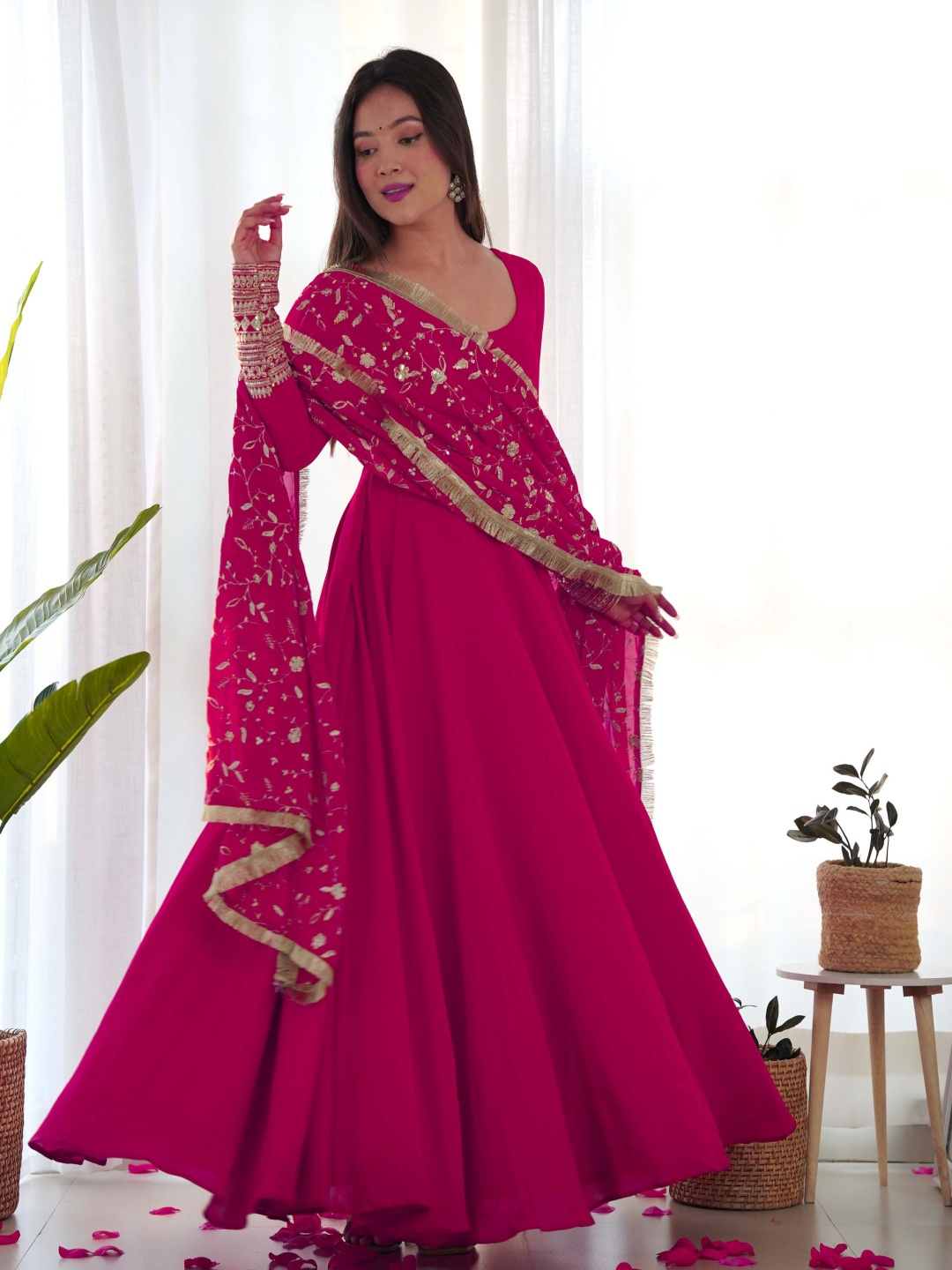 

KALINI Women Embroidered Kurta with Trousers & Dupatta, Pink