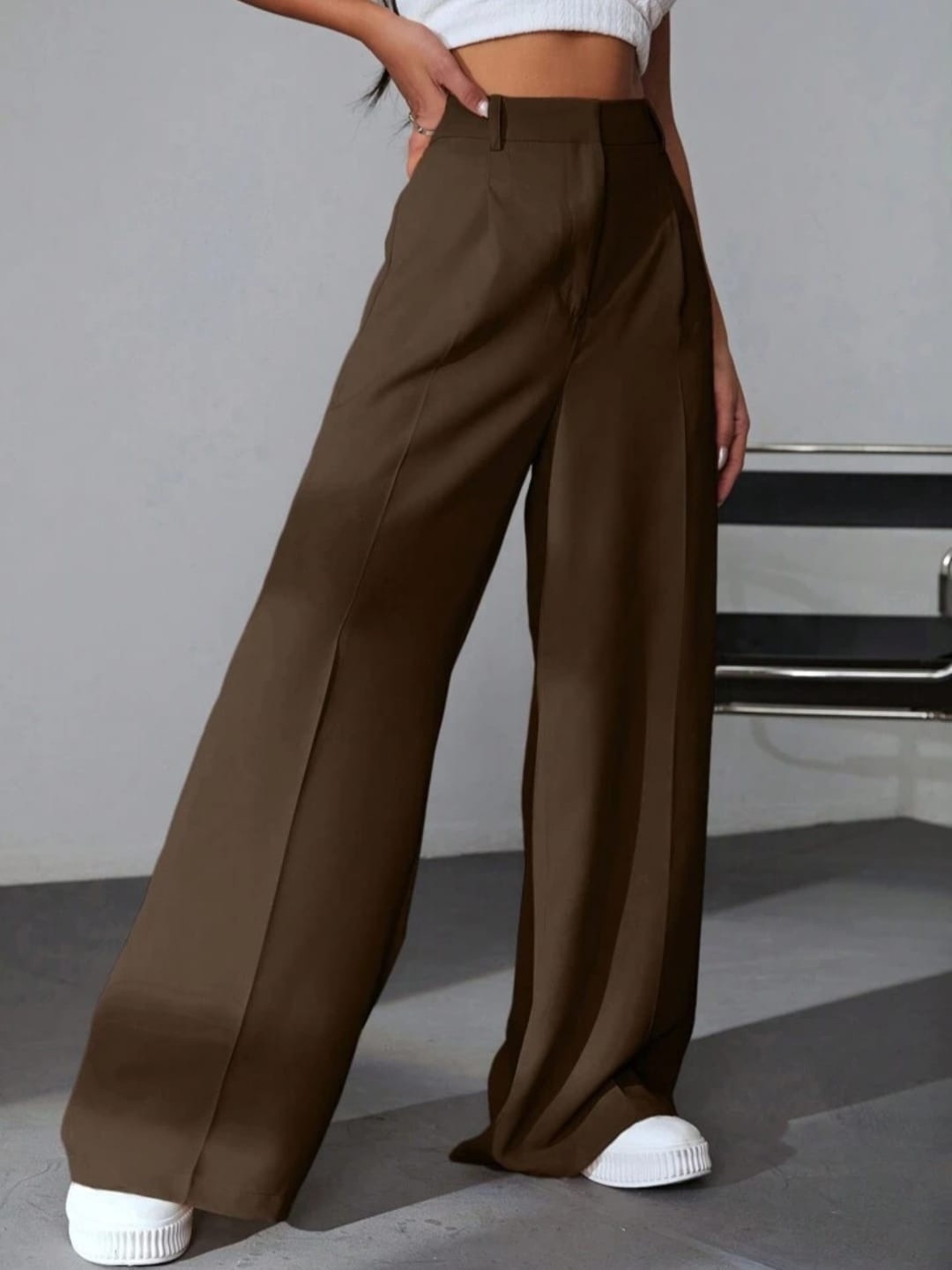 

Next One Women Smart High-Rise Stretchable Wide Leg Trousers, Brown