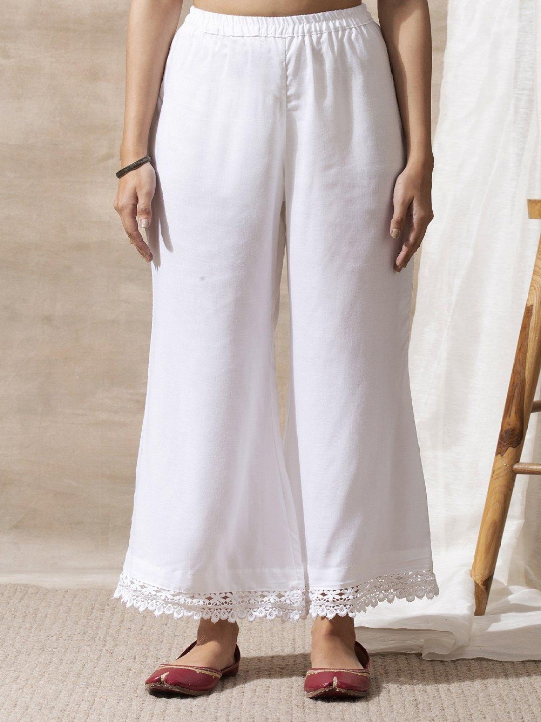 

Tahiliya Straight-Fit Cotton Palazzos, White
