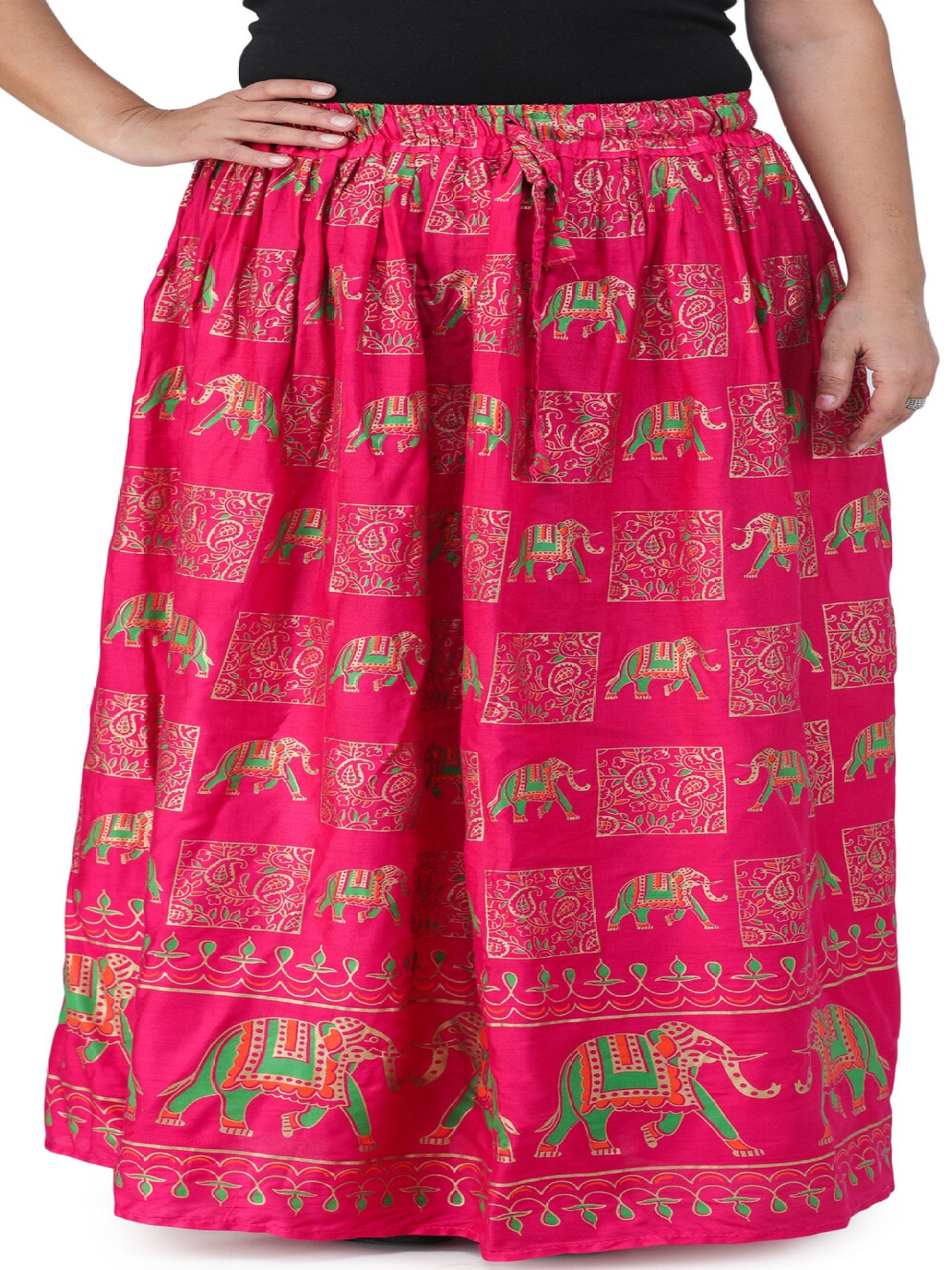 

Exotic India Printed Pure Cotton Maxi Skirts, Pink