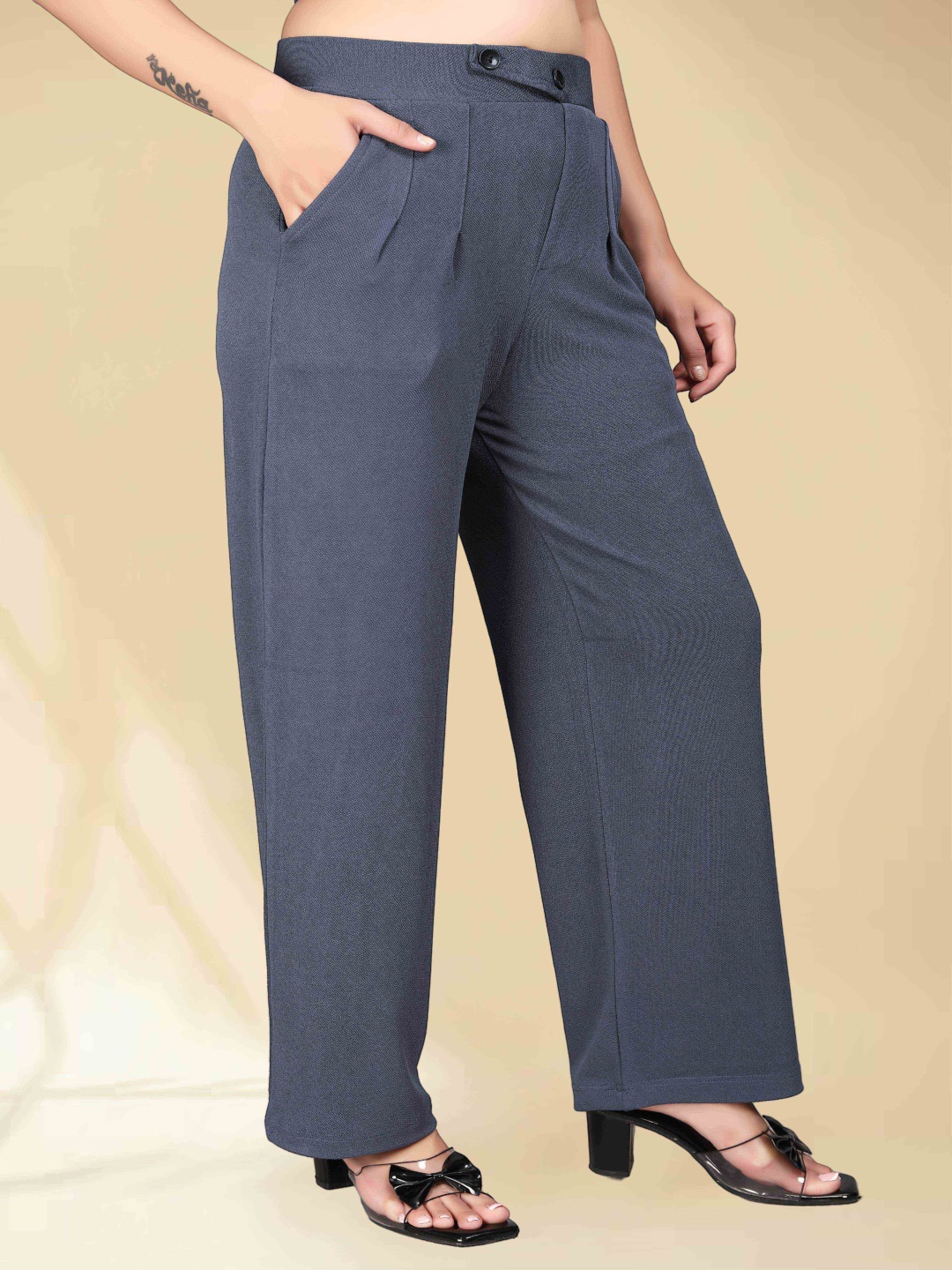 

N N ENTERPRISE Women High-Rise Relaxed Easy Wash Pleated Trousers, Grey
