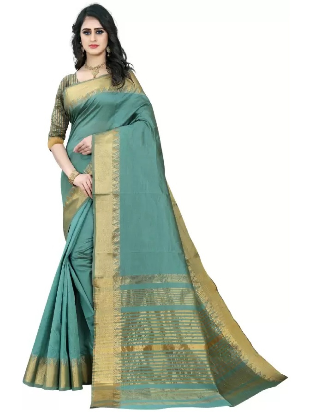 

THE WOMEN DECOR Zari Silk Cotton Tussar Saree, Teal