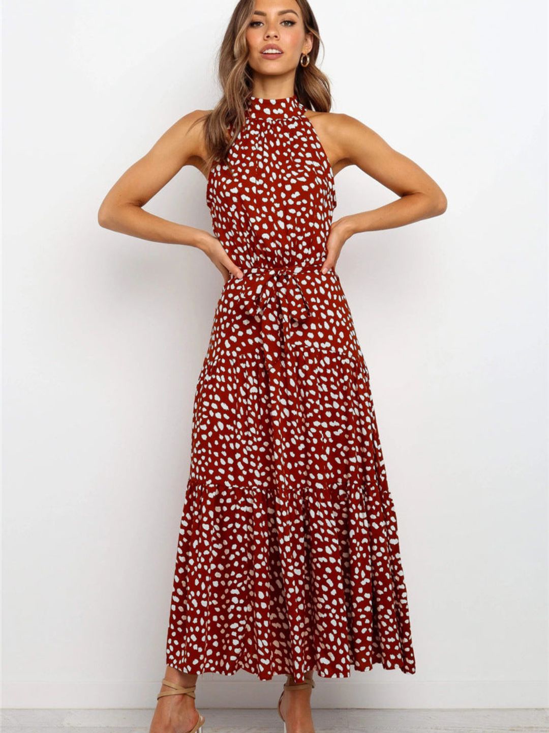 

DressBerry Floral Print Halter Neck Maxi Midi Dress, Red