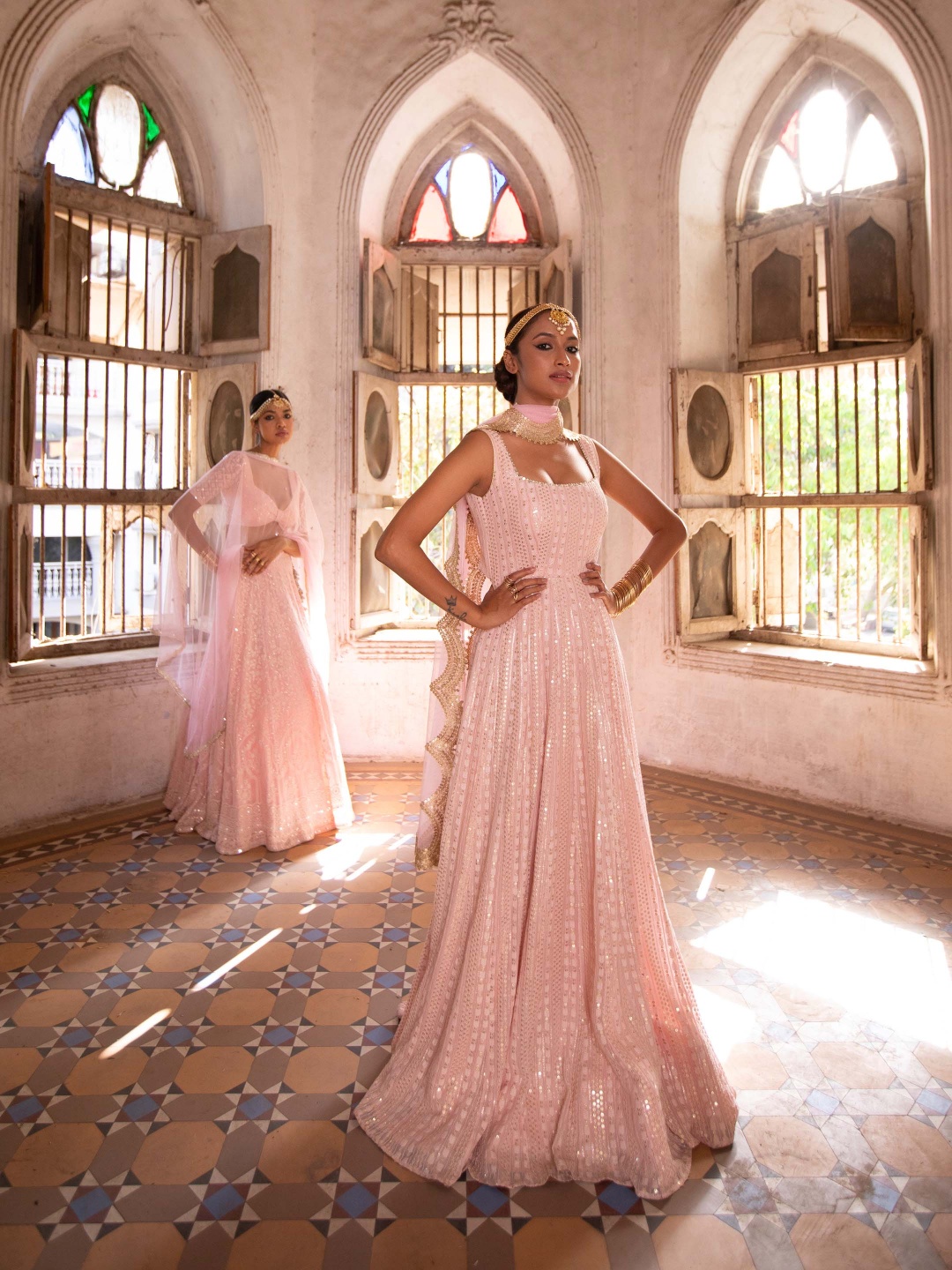 

Renee Label Embellished Anarkali With Dupatta, Pink
