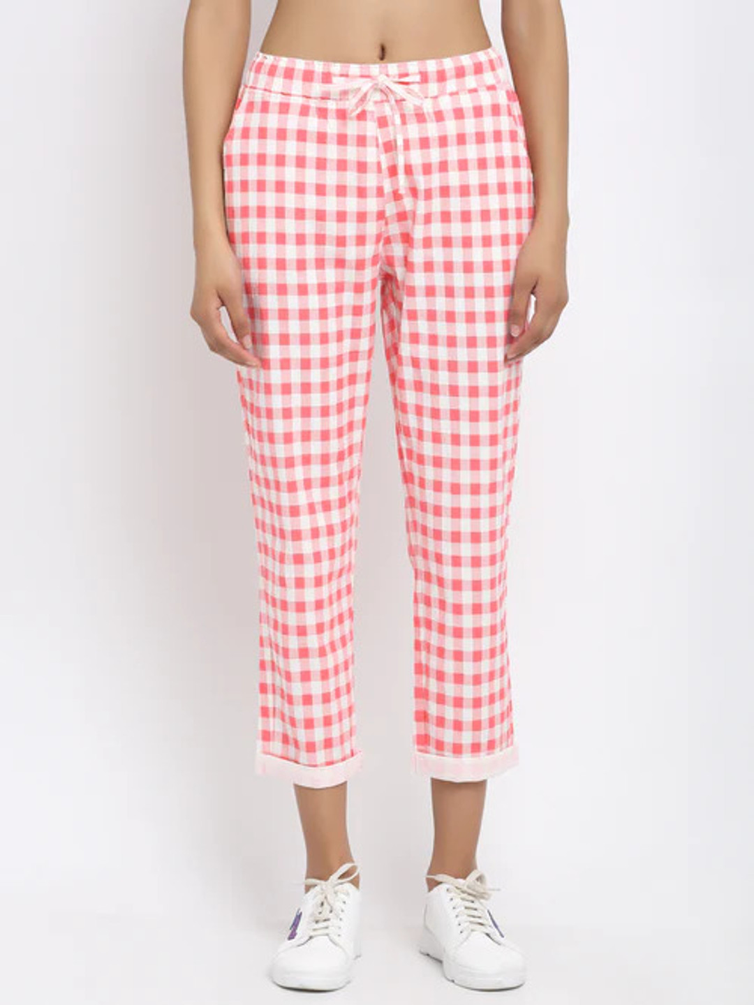 

Global Republic Women Checked Relaxed Straight Leg Regular Fit Cigarette Trousers, Pink