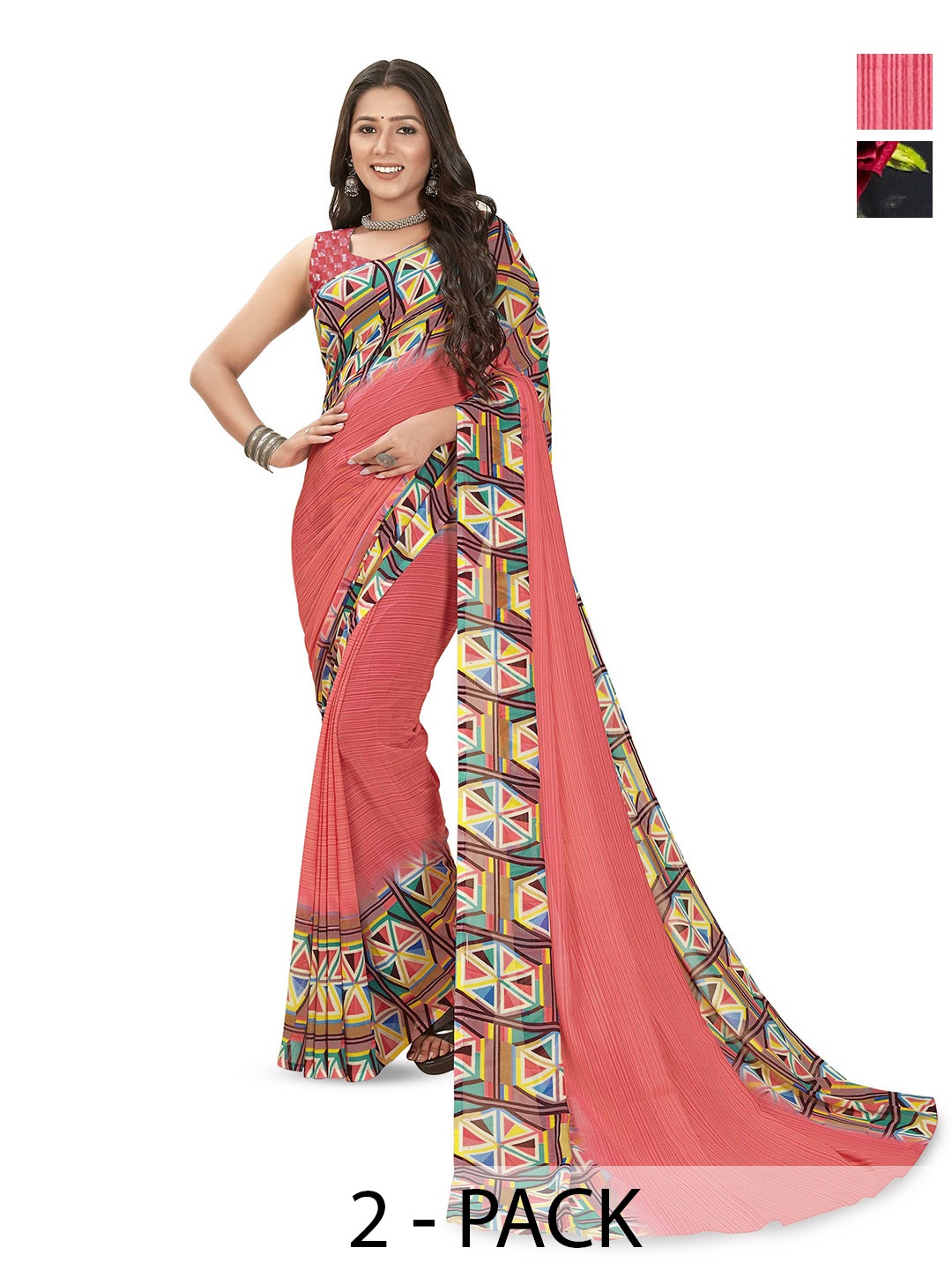 

ANAND SAREES Pack of-2 Floral Printed Saree, Black