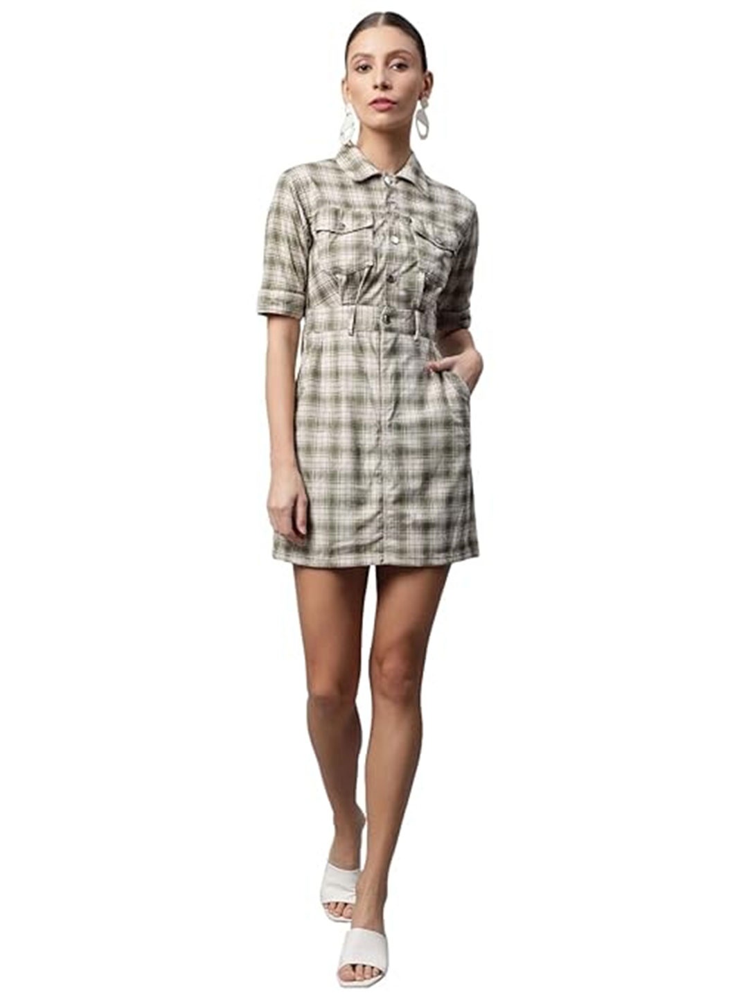 

Global Republic Checked Shirt Mini Dress, Green