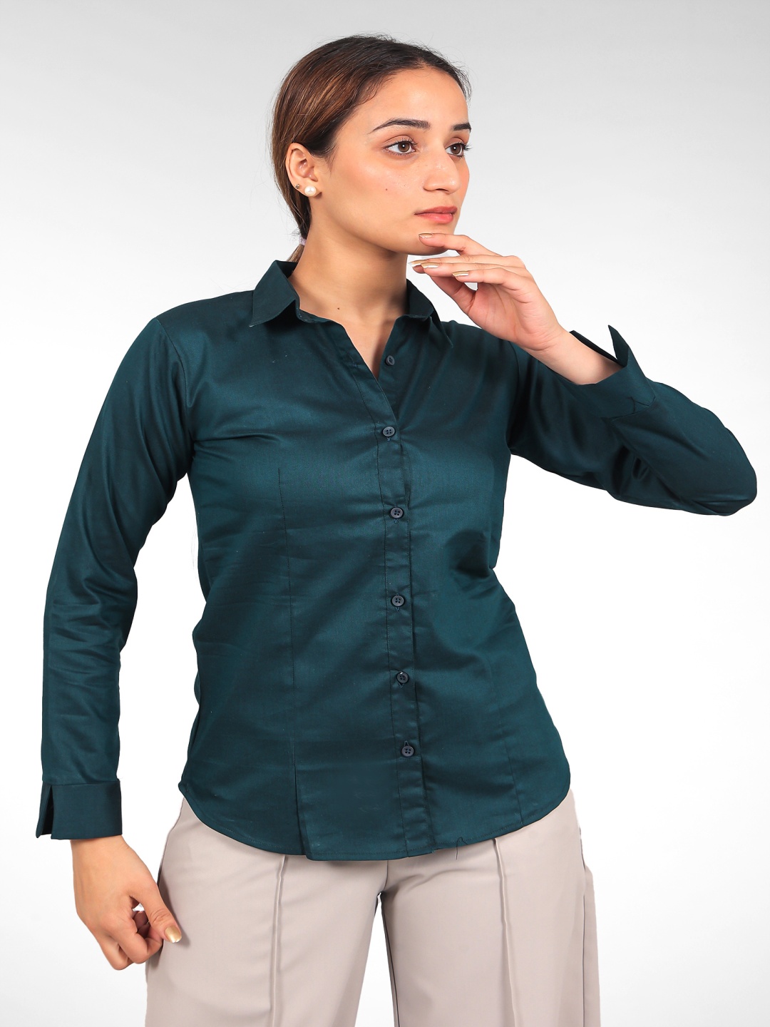 

BLUEBIRD Classic Satin Spread Collar Long Sleeves Opaque Casual Shirt, Teal