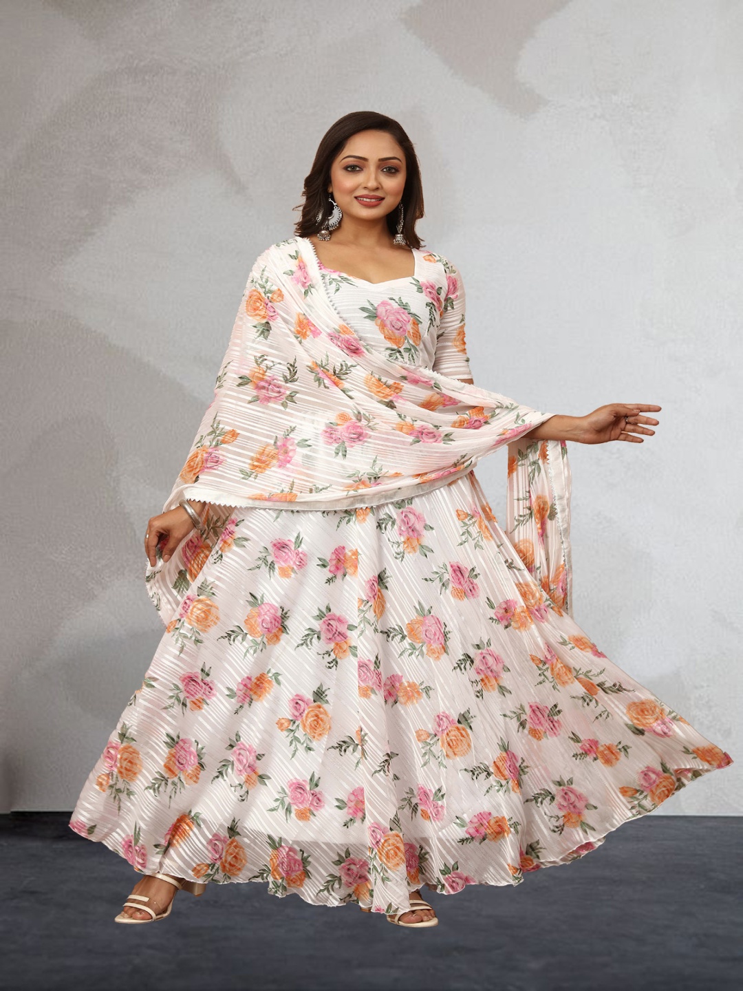 

N ENTERPRISE Printed Semi-Stitched Lehenga & Unstitched Blouse With Dupatta, Pink