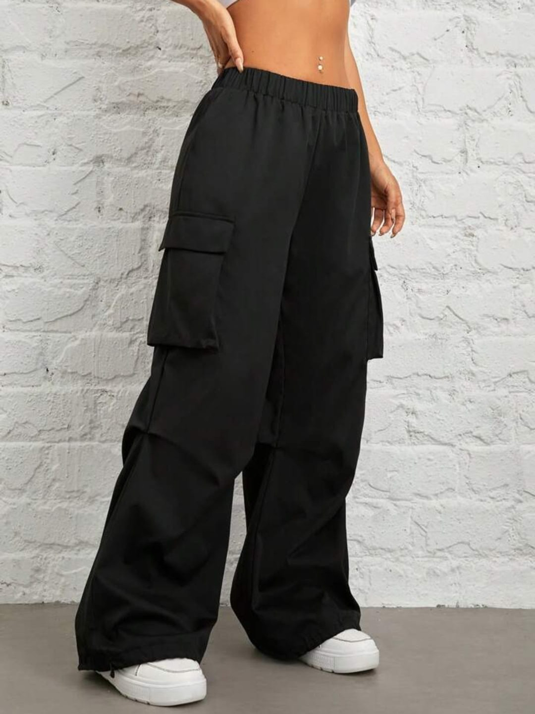

Next One Women Loose-Fit High-Rise Cargo Track Pants, Black