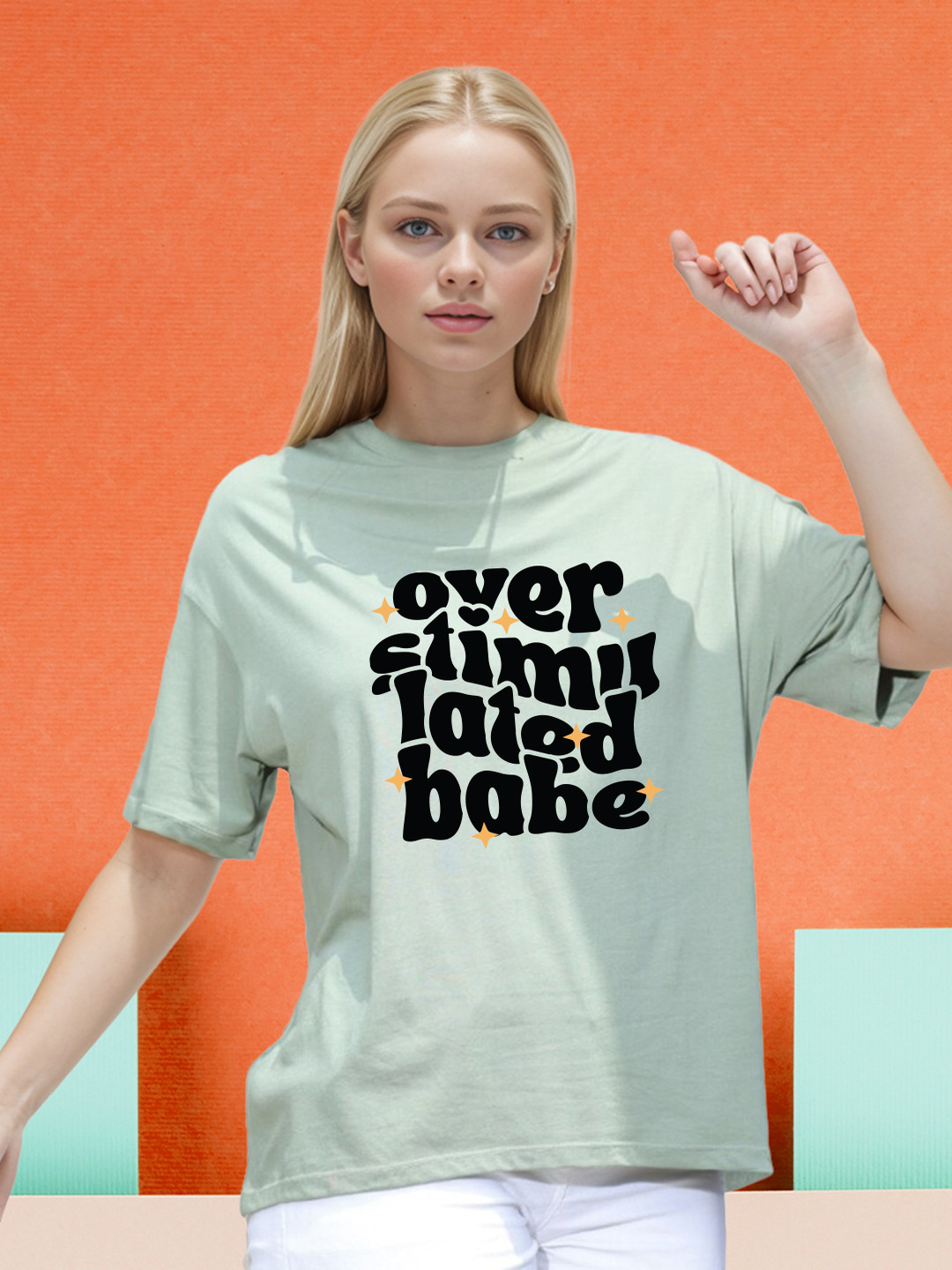 

Slenor Typography Printed Drop-Shoulder Sleeves Oversized T-shirt, Lime green