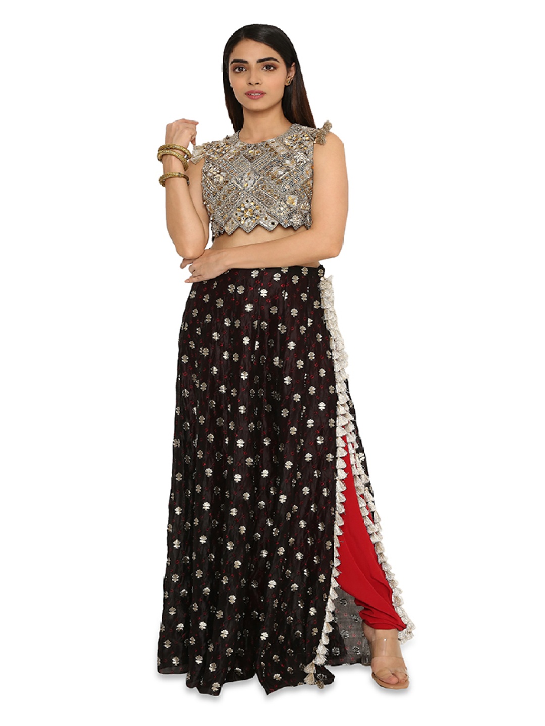 

Payal Singhal Embroidered Beads & Stones Ready to Wear Lehenga & Blouse, Black