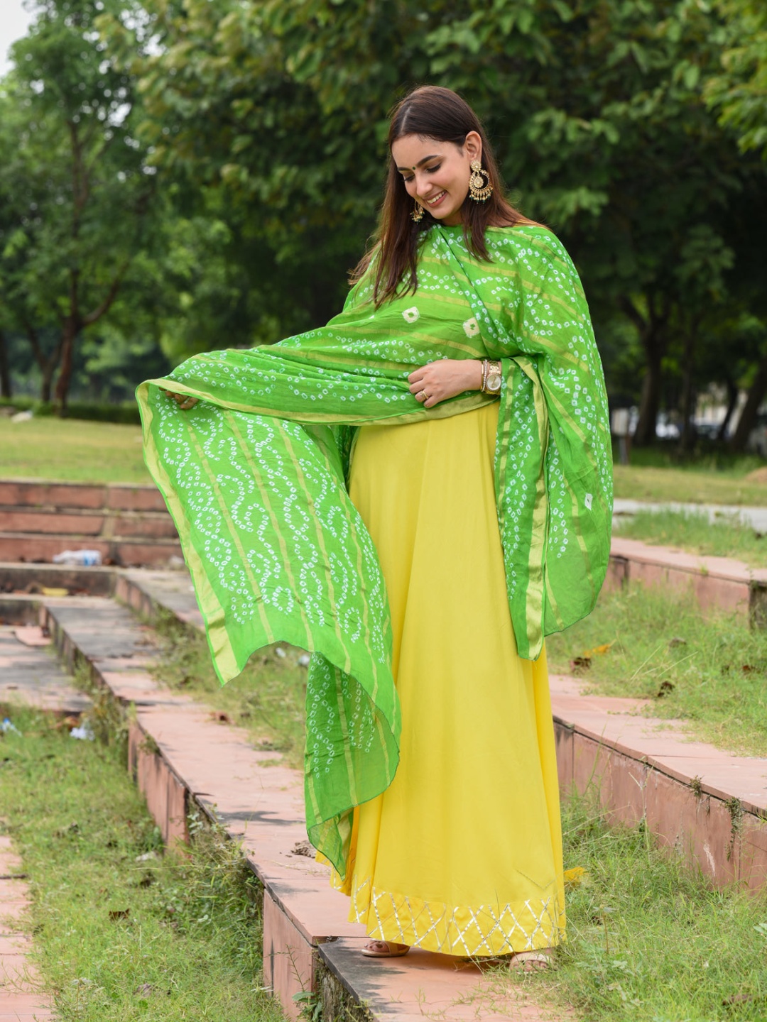 

Chandbaali Round Neck A-Line Maxi Dress With Dupatta, Yellow