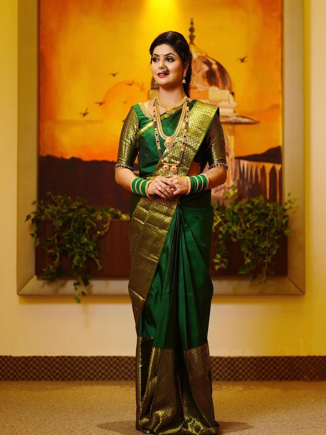 

RASVRITI Zari Pure Silk Kanjeevaram Saree, Green