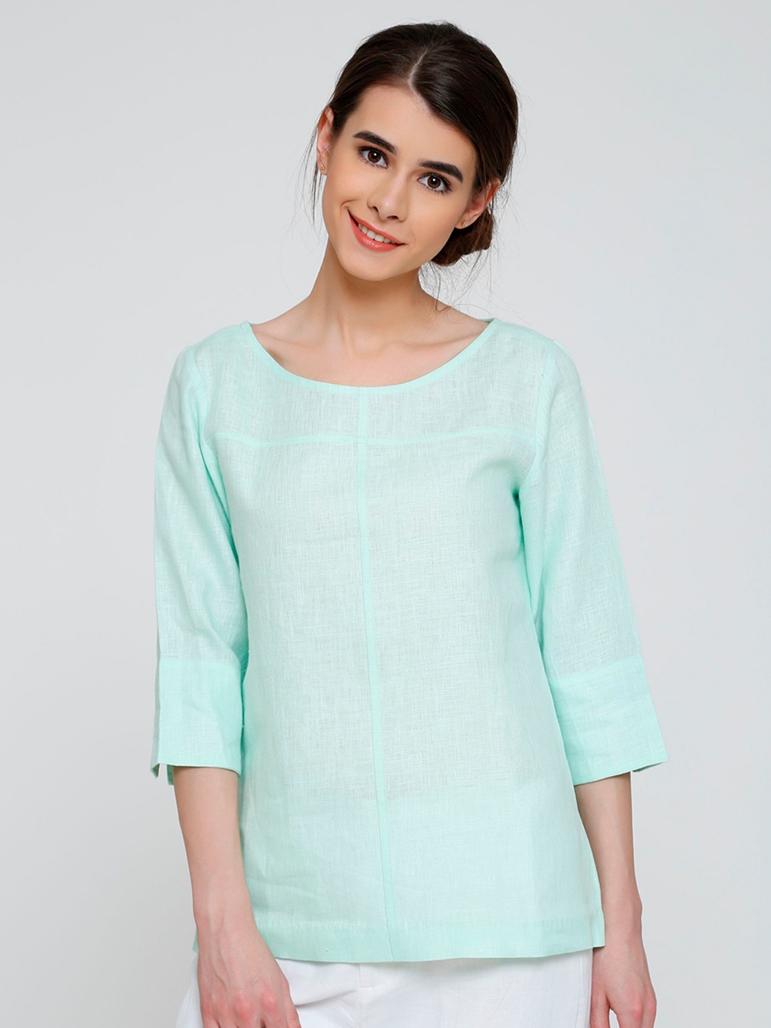 

SALT ATTIRE Roll-Up Sleeves Styled Back Top, Sea green