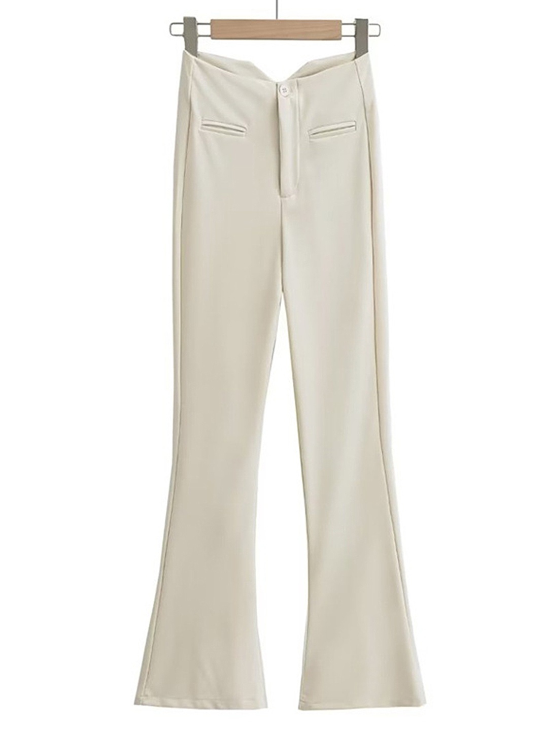 

LULU & SKY Women Flared High-Rise Trousers, Beige