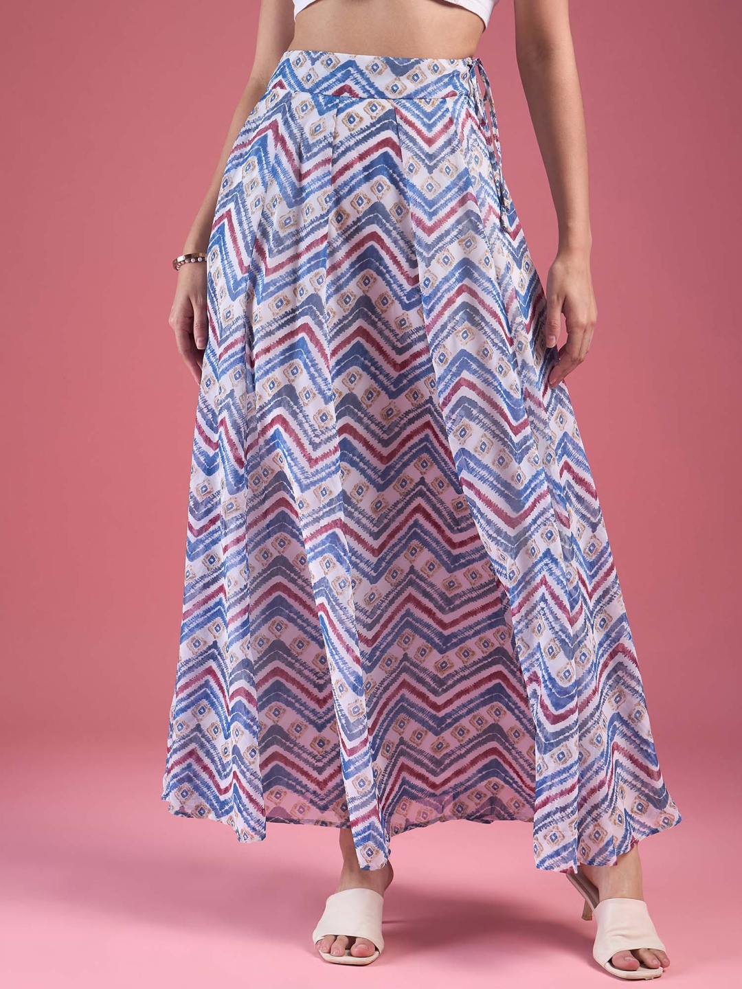 

Deewa Printed Flared Maxi Skirts, Blue