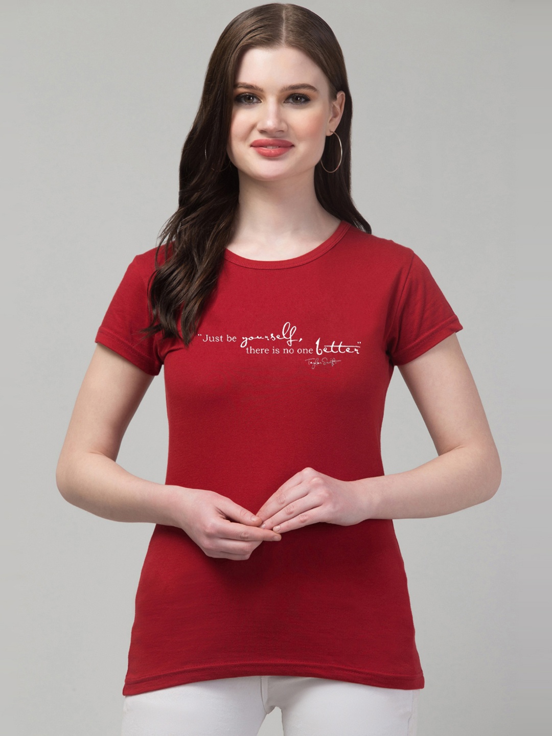 

Trend Level Women Typography Printed T-shirt, Maroon