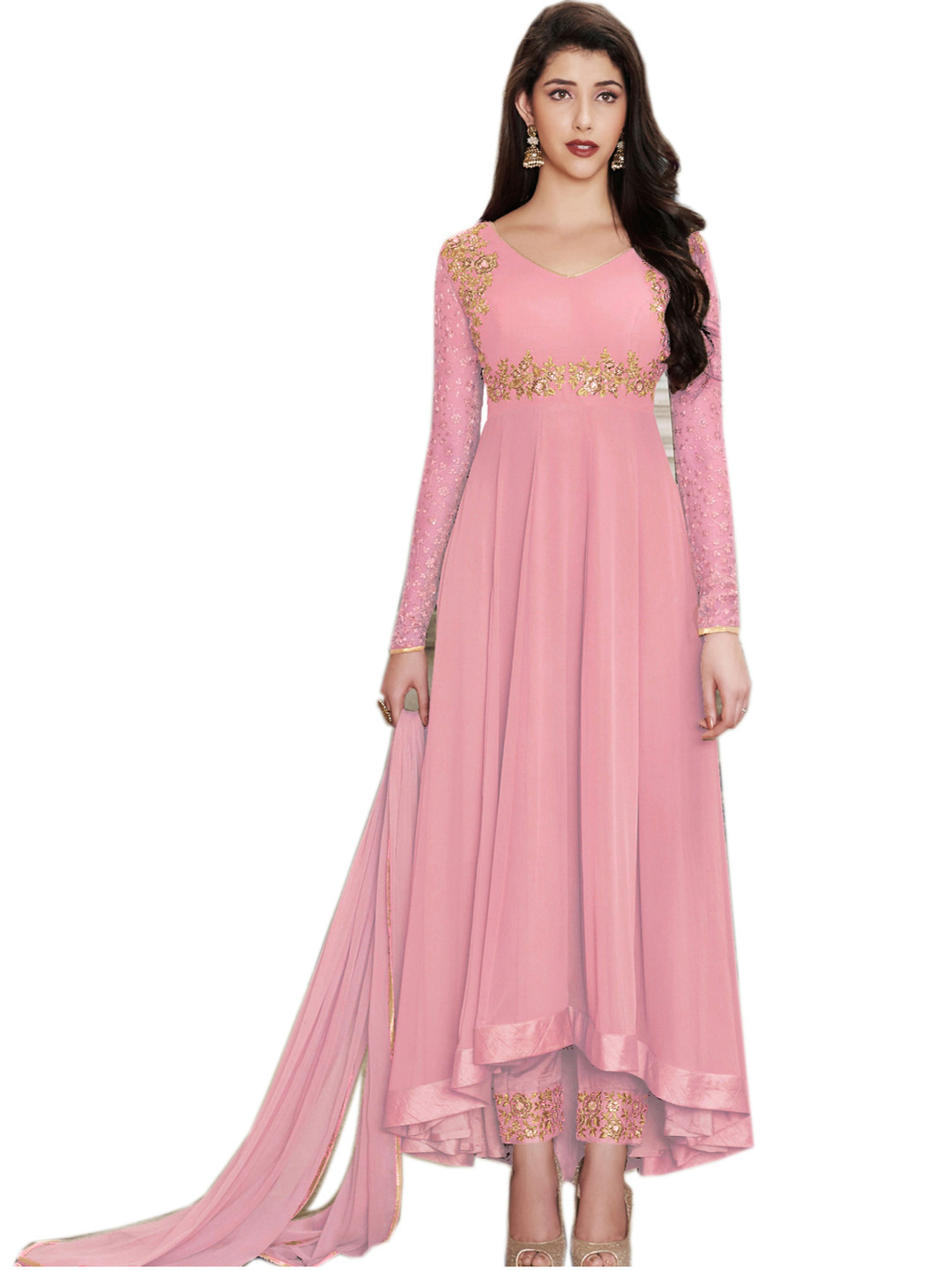 

Fashion Basket Embroidered Semi-Stitched Dress Material, Pink