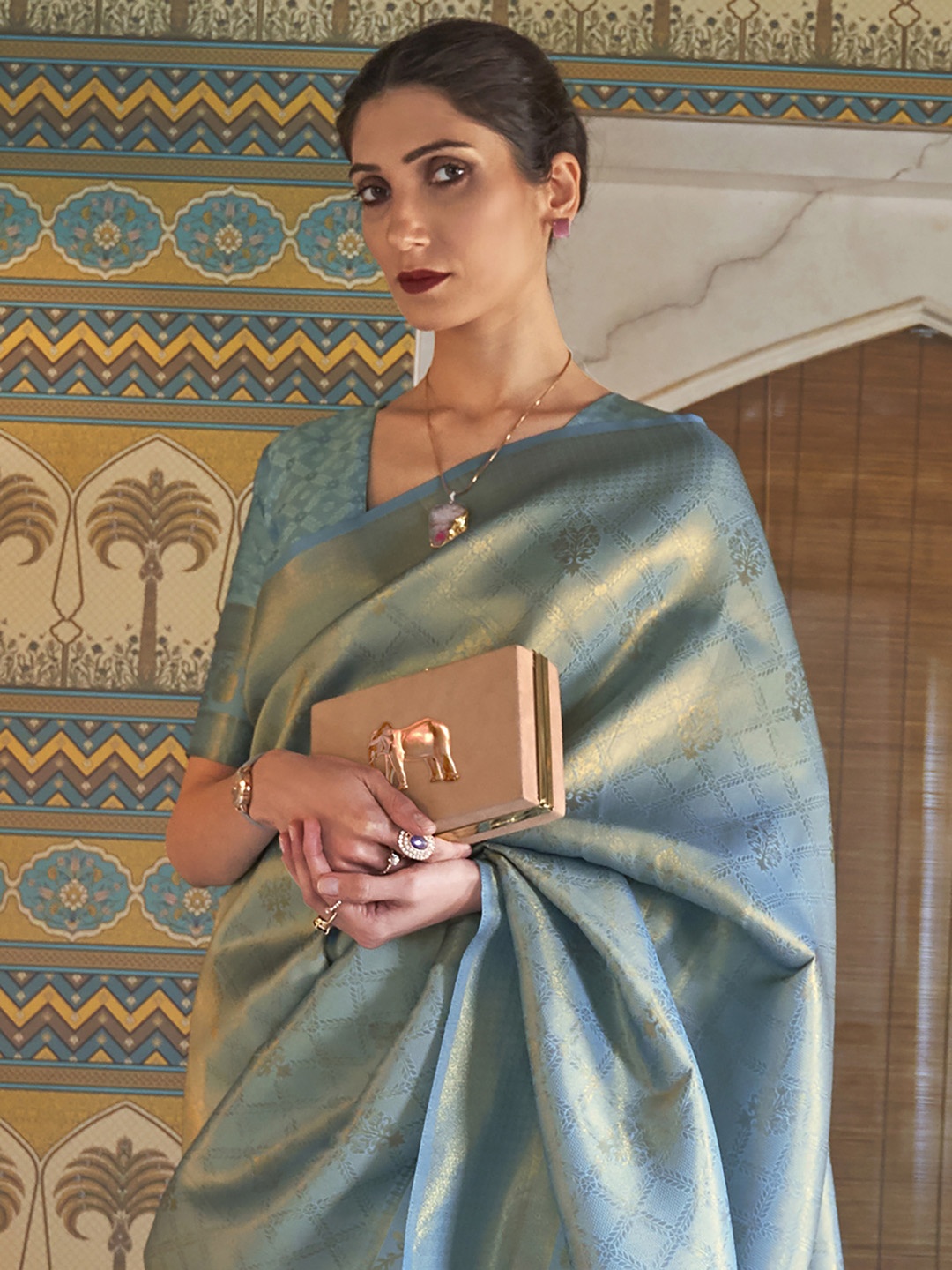 

Anouk Ethnic Motifs Woven Design Zari Kanjeevaram Saree, Turquoise blue