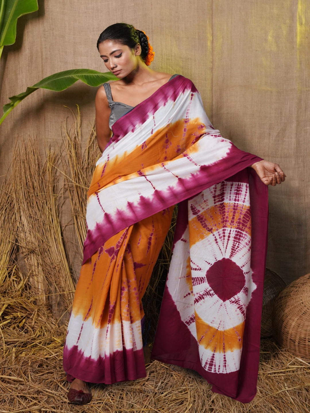 

Unnati Silks Tie and Dye Pure Cotton Saree, Orange